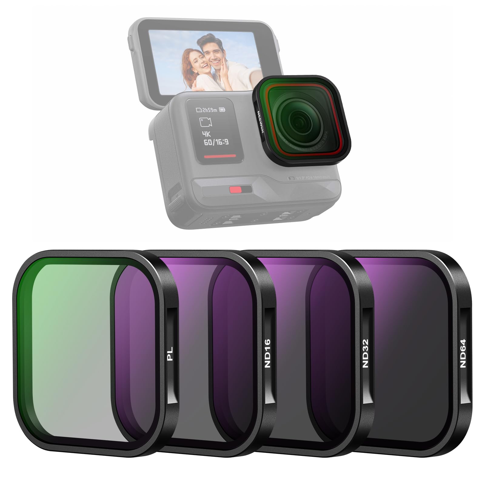 Neewer Nd & Cpl Filter Set Compatible With Insta360 Ace Pro, Nd16 Nd32 Nd64 Cpl 4 Pack Action Camera Accessories Polarizer Neutr