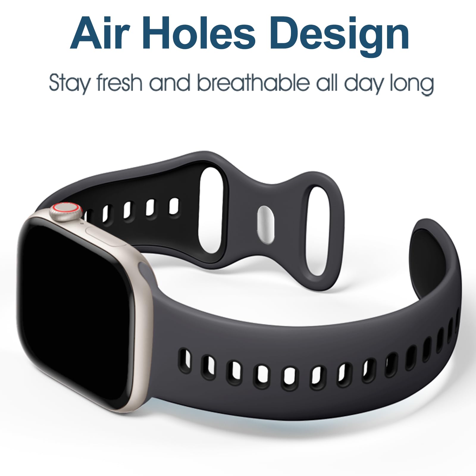 Witzon Sport Band Compatible With Apple Watch Bands For Men 46Mm 45Mm 44Mm 42Mm 49Mm, Soft Silicone Strap Breathable Smart Watch