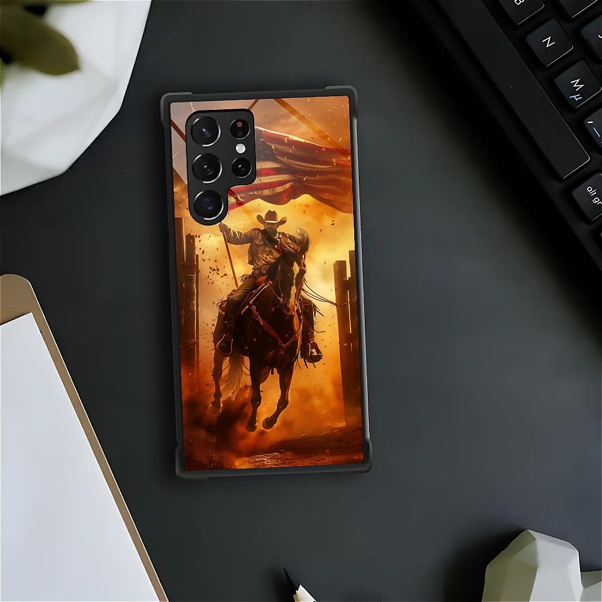 Carloca Compatible With Samsung Galaxy S22 Ultra Case, Horse American Flag Cowboy Pattern For Girl Ultra Protection Shockproof S