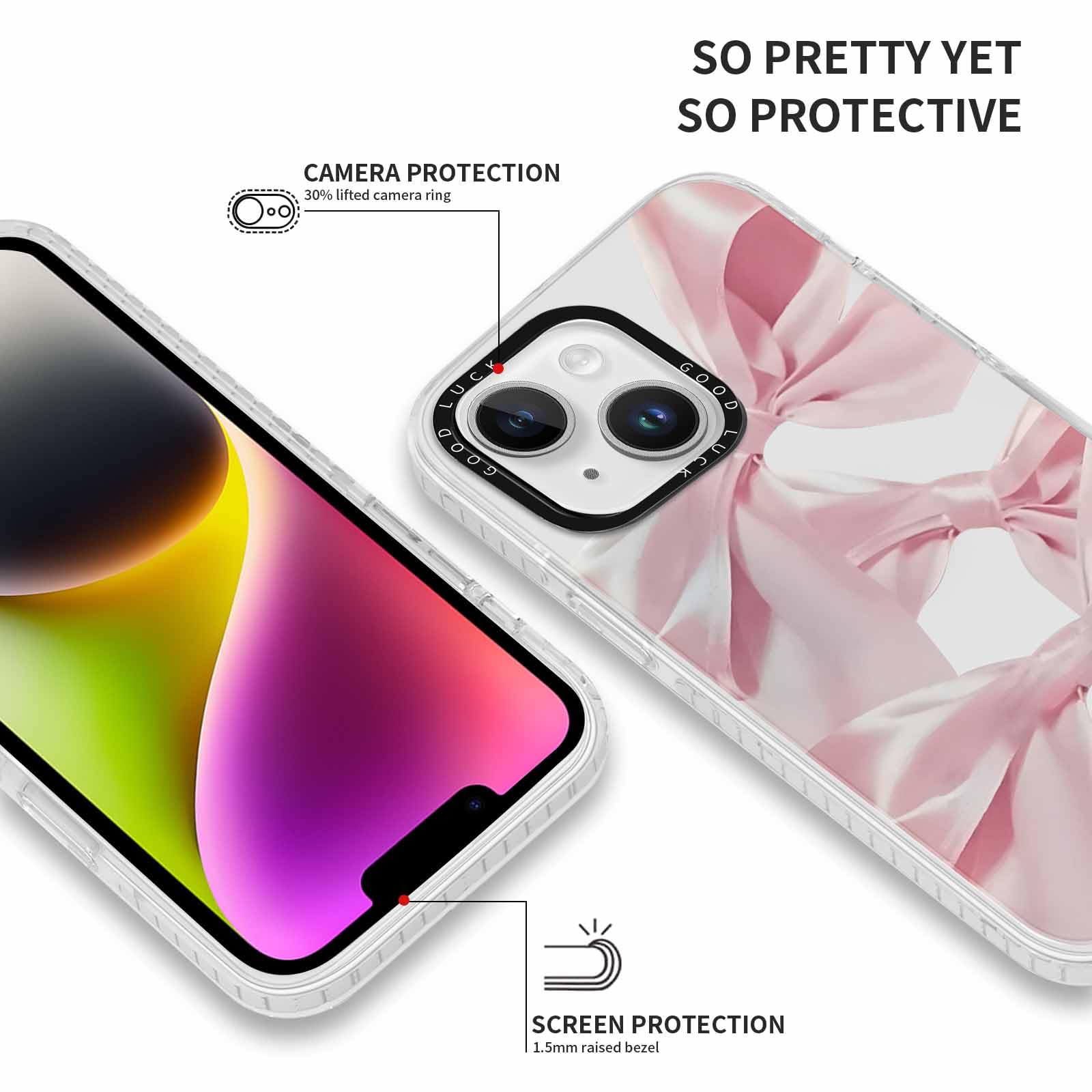 Rumdey 2 Pack Clear Bow Phone Case For Iphone 15 6.1 Inch, Cute Aesthetic Pattern Design Protective Soft Slim Shockproof Tpu Bum