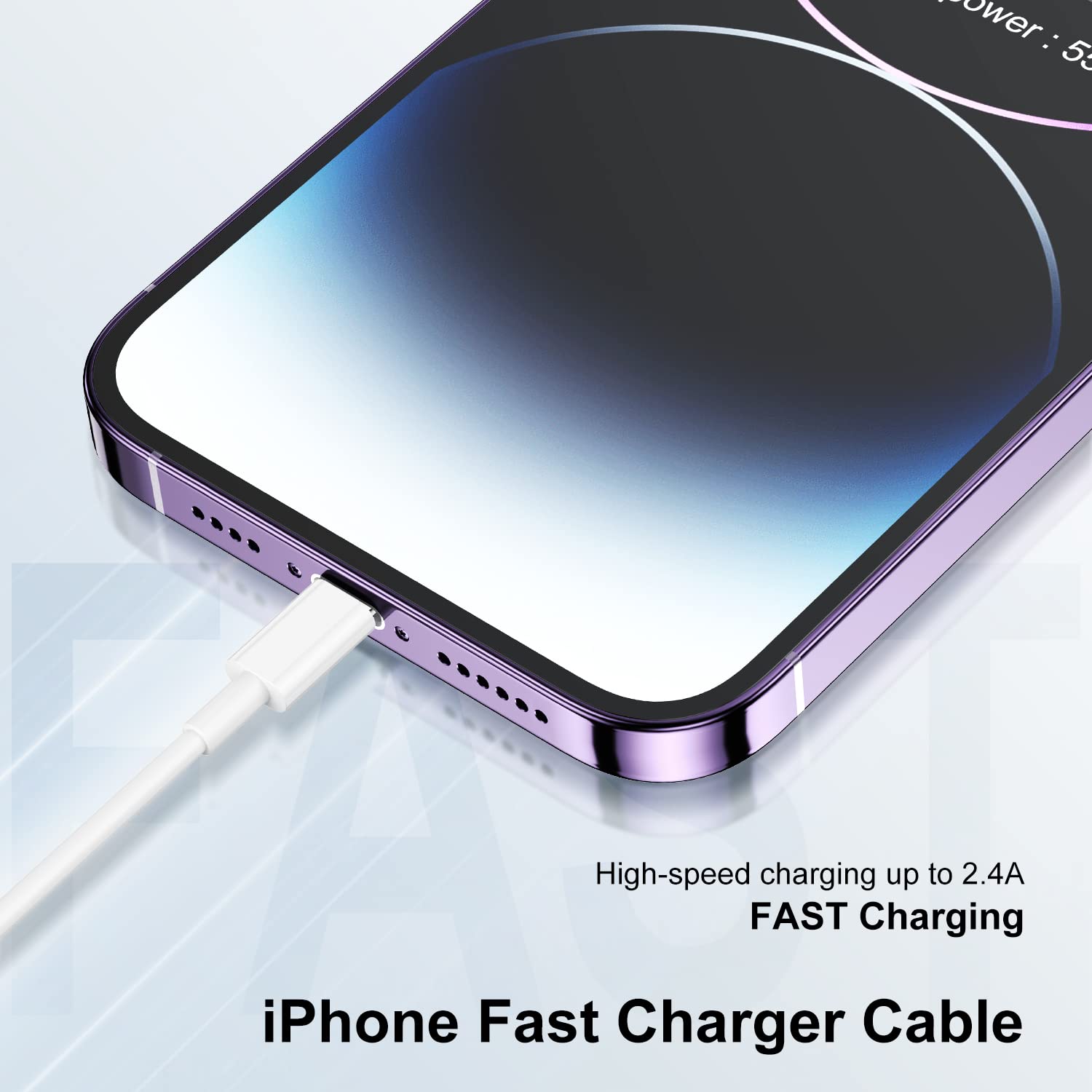 Susnwere Extra Long 15 ft iPhone Charger Cable, MFi Certified USB to Lightning Fast Charging Cord, White, Compatible with iPhone 14/13/12/11/8/7