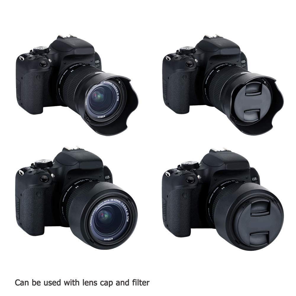 Jjc Ew 63C Reversible Lens Hood Sun Shade For Canon Eos Rebel T8I T7I T6I T5I Sl3 Sl2 90D 80D 70D 77D Camera With Kit Lens Canon