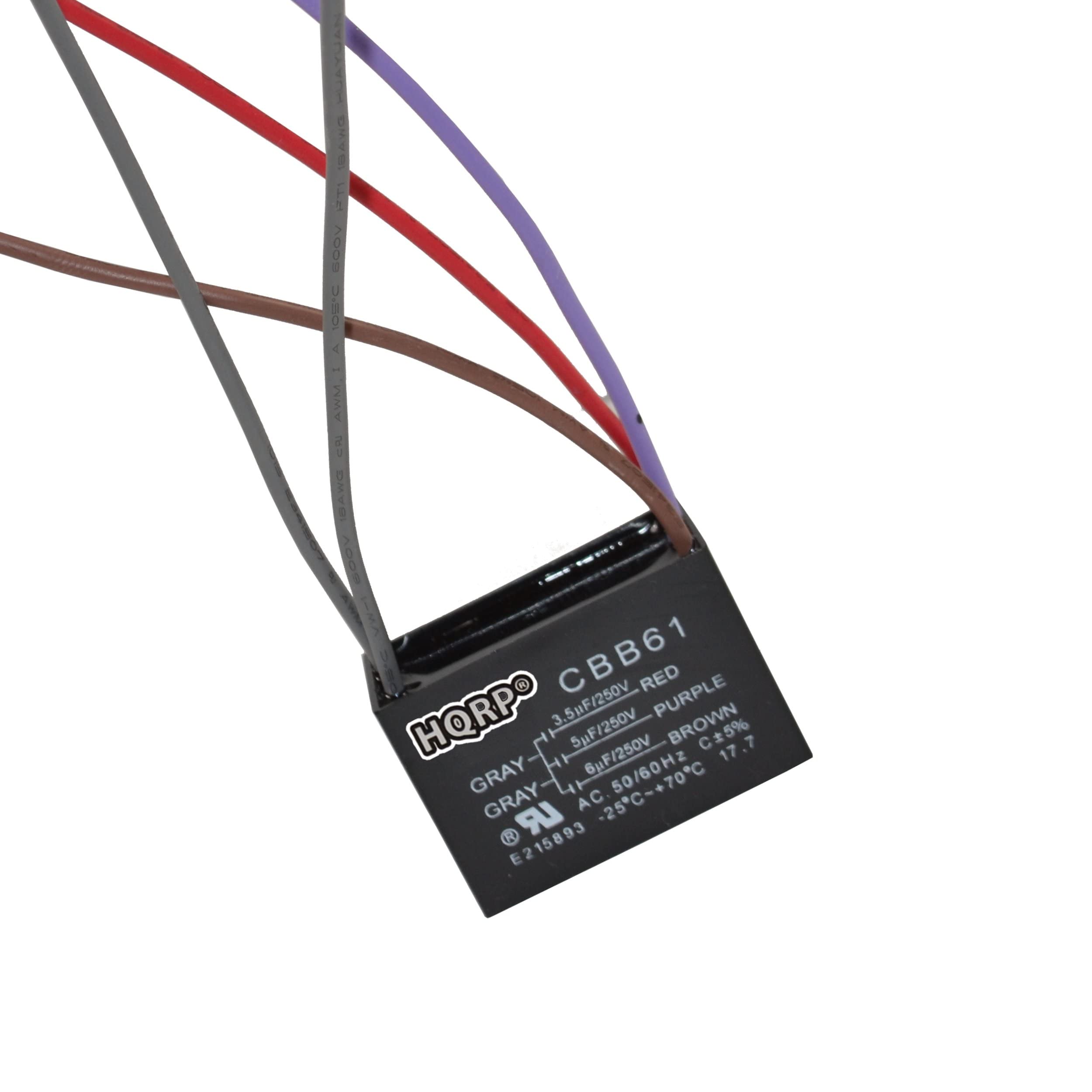 Hqrp 2 Pack Ceiling Fan Capacitor Cbb61 3.5Uf+5Uf+6Uf 5 Wire Ul Listed