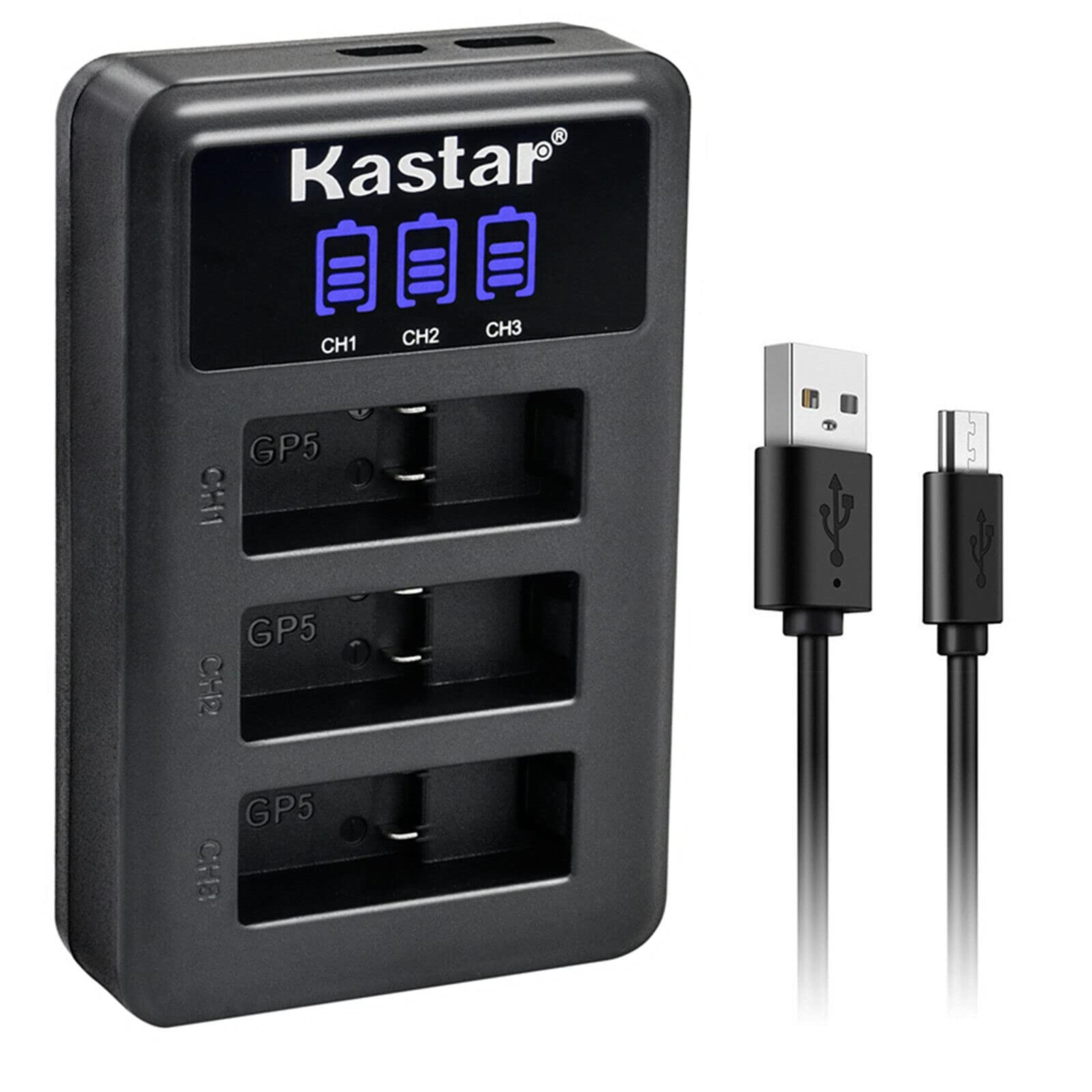 Kastar LCD Triple USB Battery Charger Compatible with Gopro Hero 8 Action Camera, Hero 7 Action Camera, Hero 6 Action Camera, He