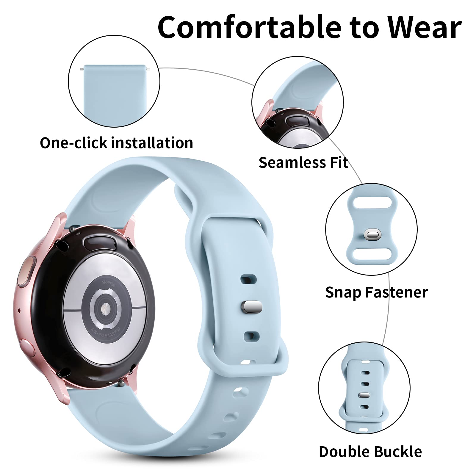 Lerobo Sport Band Compatible For Galaxy Watch 4 Band/Watch 5 Band/5 Pro Band/Active 2 Watch Band 44Mm 40Mm,Watch 4 Classic 46Mm 42Mm Band/Watch 3 Band 41Mm,20Mm Soft Silicone Band Strap For Men Women