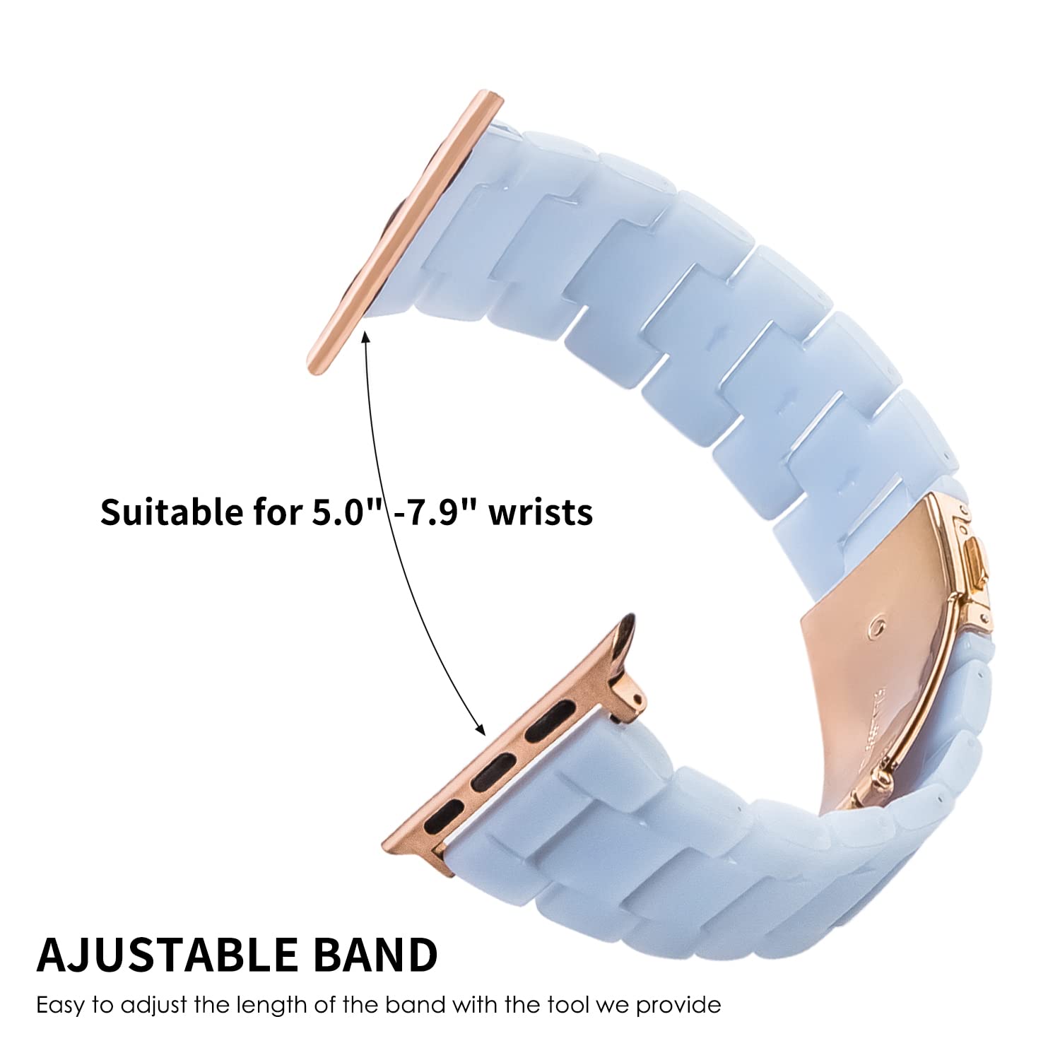 Hopo Compatible With Apple Watch Band Series 8 Series 7 Series Se Series 6 5 4 3 2 1 Thin Light Resin Strap Bracelet With Stainl