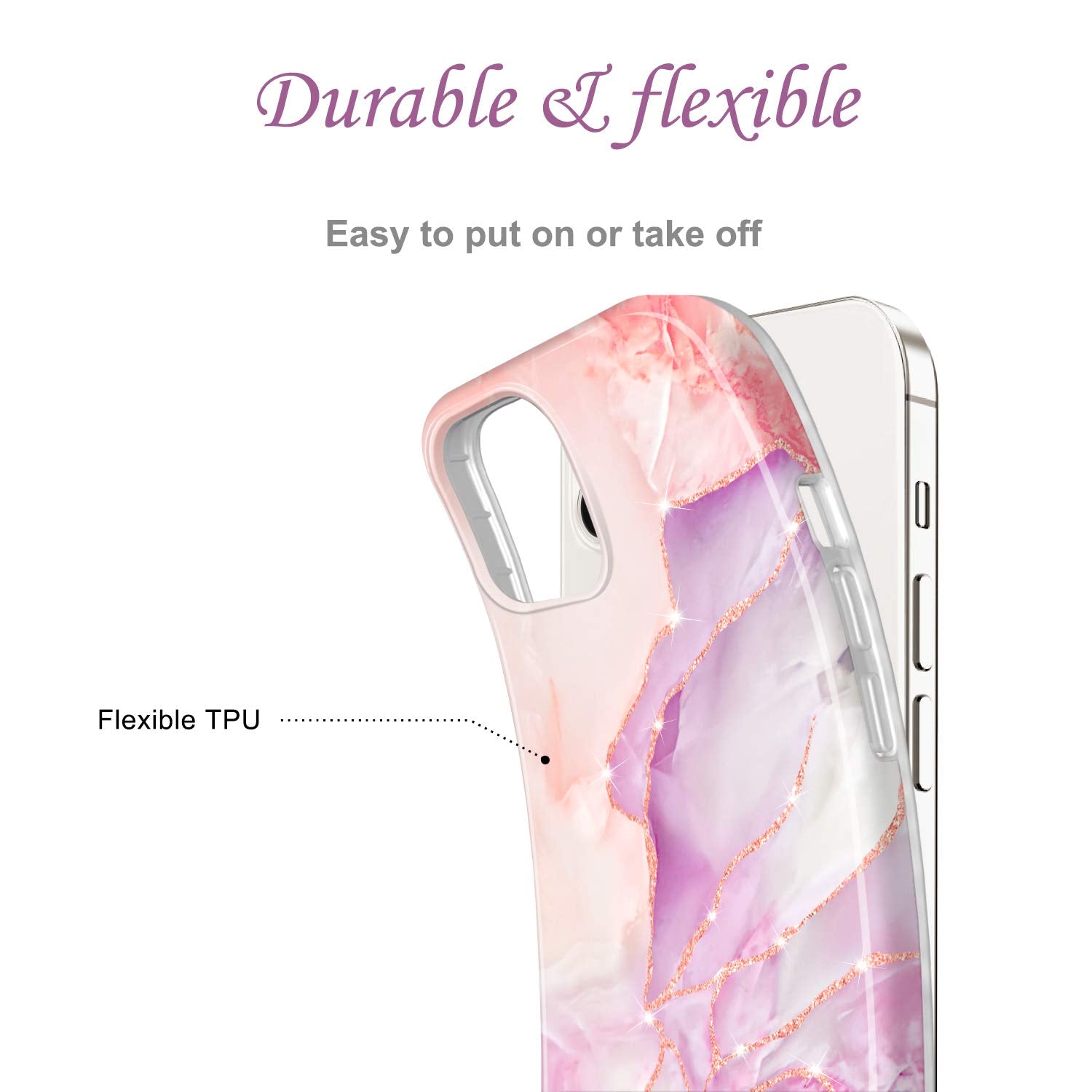 JIAXIUFEN iPhone 12 mini Sparkle Gold Glitter Marble Slim Shockproof TPU Phone Case Purple