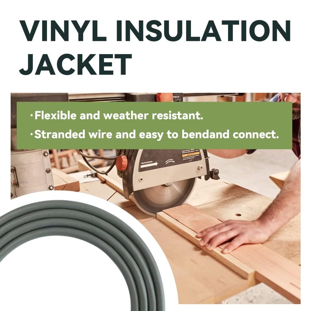 Fnxpow Indoor Extension Cord, 12 Gauge 3 Prong Weatherproof Heavy Duty Gray Extension Cord With Lighted Indicator End, Sjtw 15A