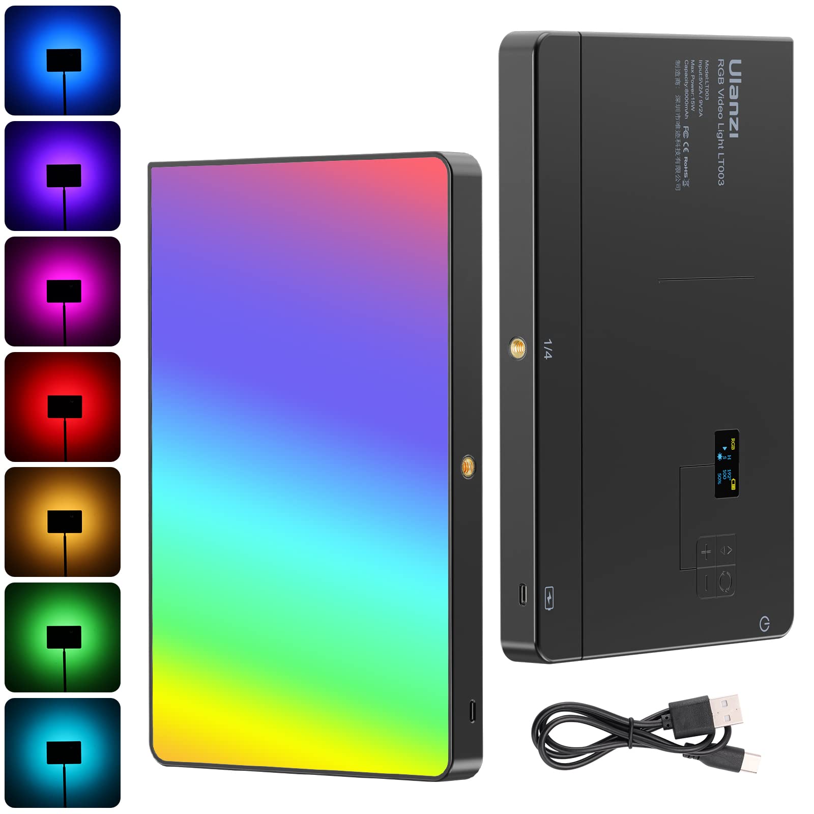 Ulanzi Lt003 Rgb Video Light, 15W Portable Led Panel With 2100 Lumens, 10'' Video Light Dimmable 2500K 9000K, Built In 8000Mah B