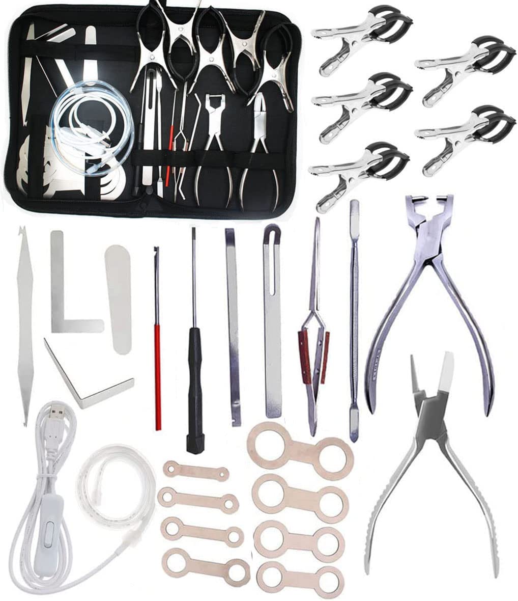 Jiayouy 26Pcs Sax Repair Tool Kit Include Led Leak Light & Spring Hook & Key Indentation Clip & Leveling Pad & Spring Pliers Rep