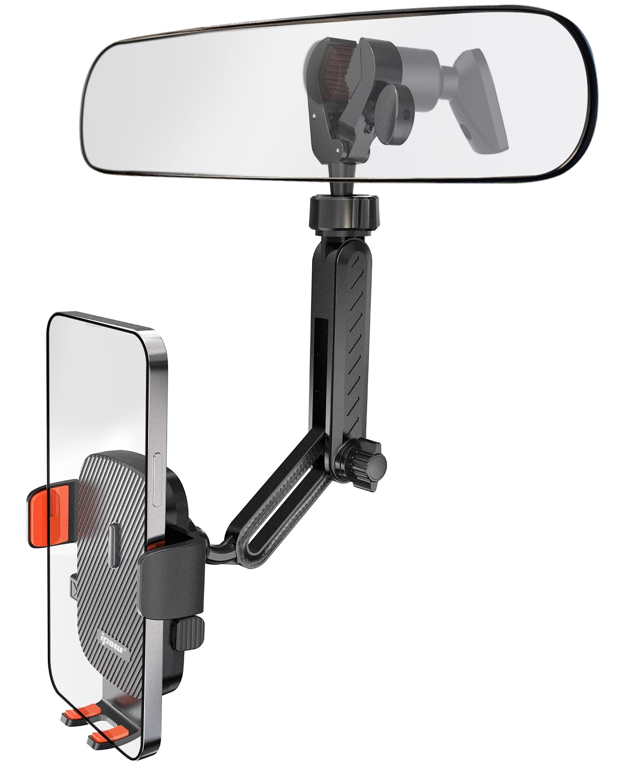 Ipow Rearview Mirror Phone Holder For Car 360Rotatable And Retractable, Auto Clamp Car Phone Mount With Multi-Angle Adjustment C