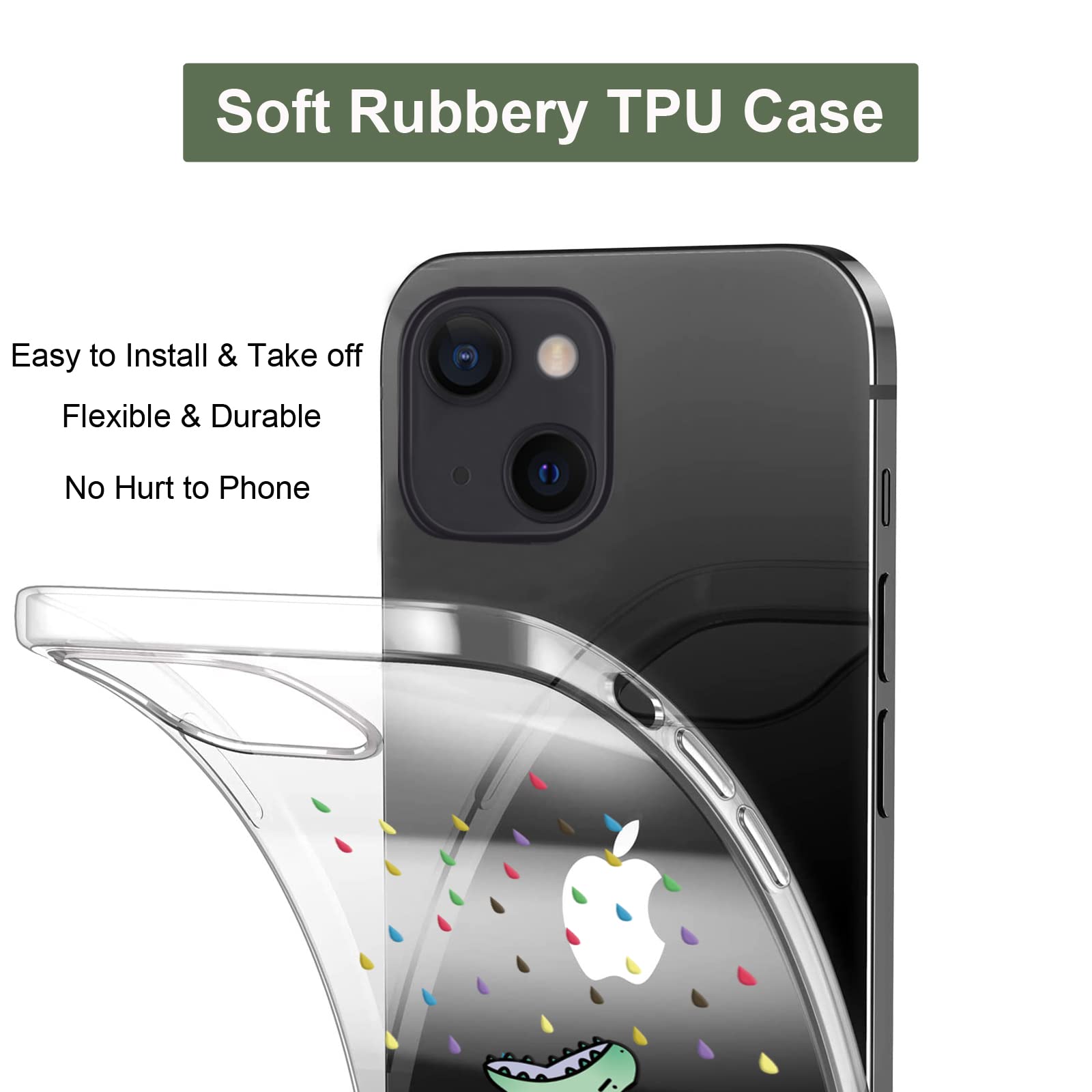 Unov Case Compatible With Iphone 14 Iphone 13 Case Clear With Design Embossed Pattern Soft Tpu Bumper Slim Protective 6.1 Inch (