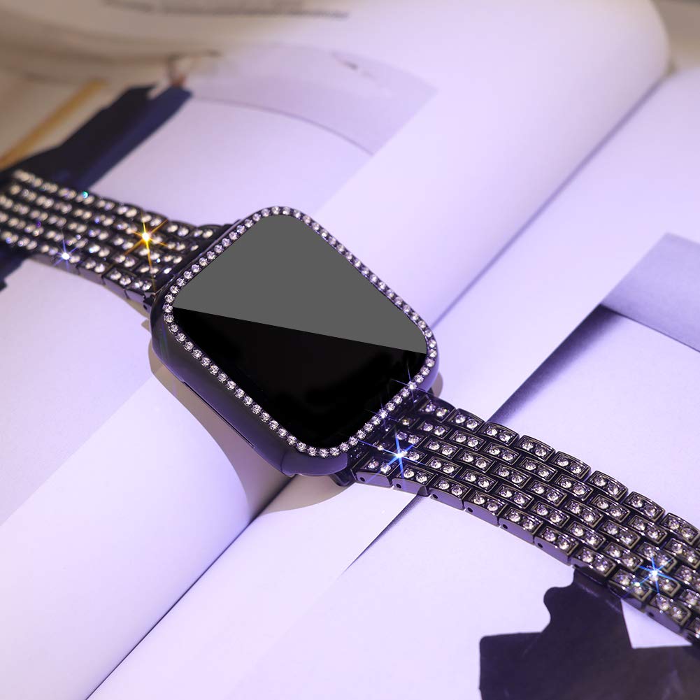 Supoix Compatible With Apple Watch Band 38Mm + Case, Women Jewelry Bling Diamond Rhinestone Replacement Metal Strap &Soft Tpu Pr