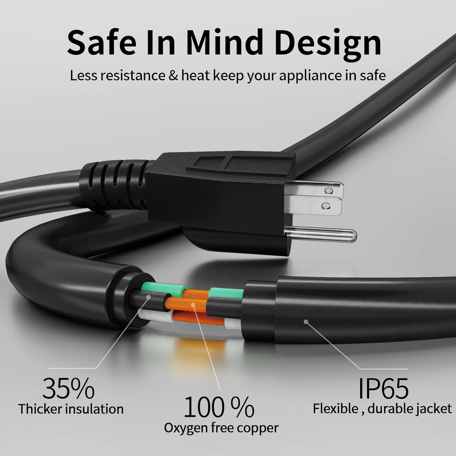 Powgrn 6 Ft(2 Pack) 16/3 Black Indoor Outdoor Extension Cord Waterproof, 3 Prong Flexblie Sjtw Cold Weatherproof  50?C Appliance