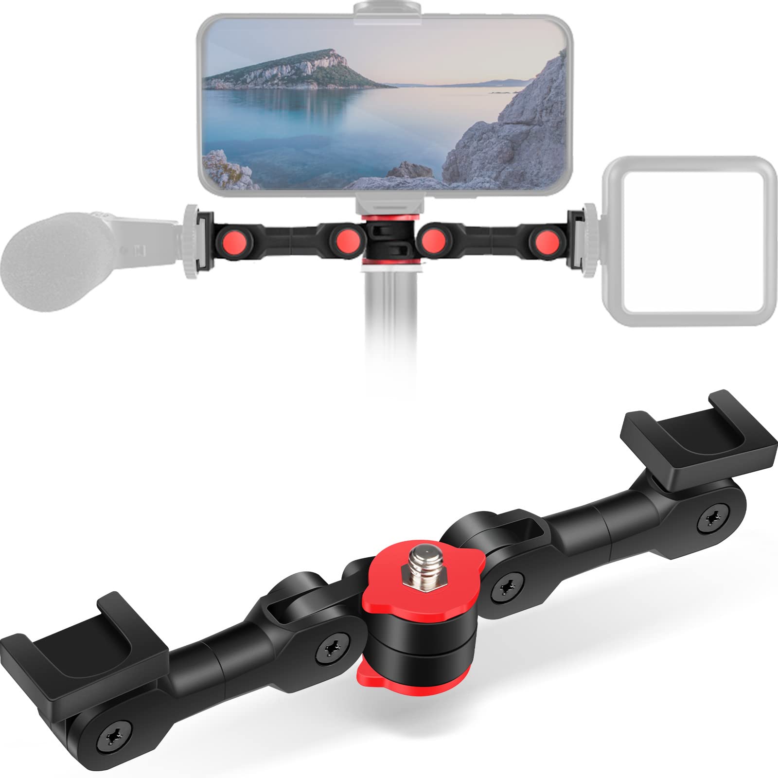 ChromLives Dual Cold Shoe Mount Universal Cold Shoe Adapter with 1/4 Thread Holes Rotatable Camera Shoe Extension Bracket for Mi