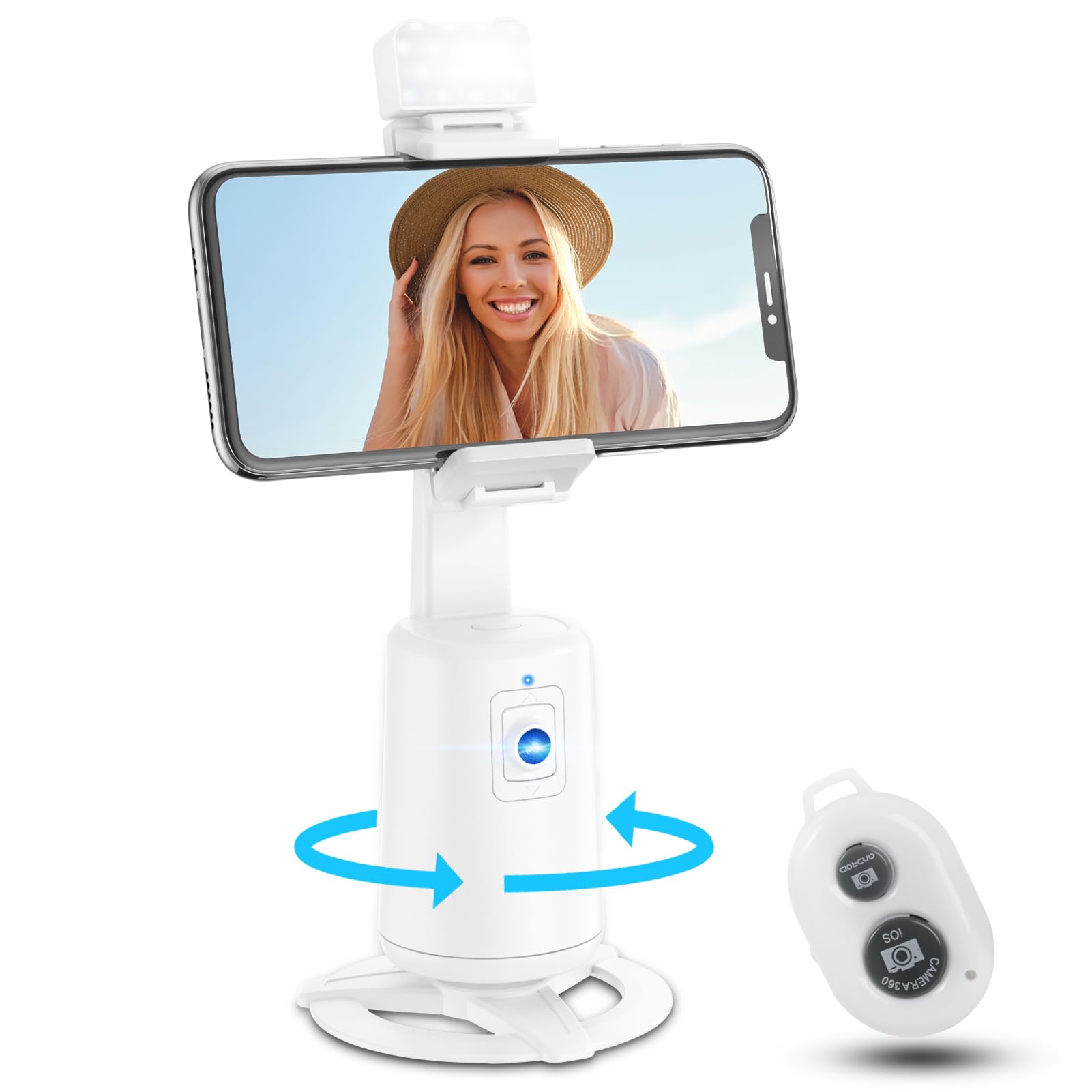 Auto Face Tracking Tripod 360 Rotating Cell Phone Photo and Video Kits Stand, No App, Camera Stand with Remote and Gesture Contr