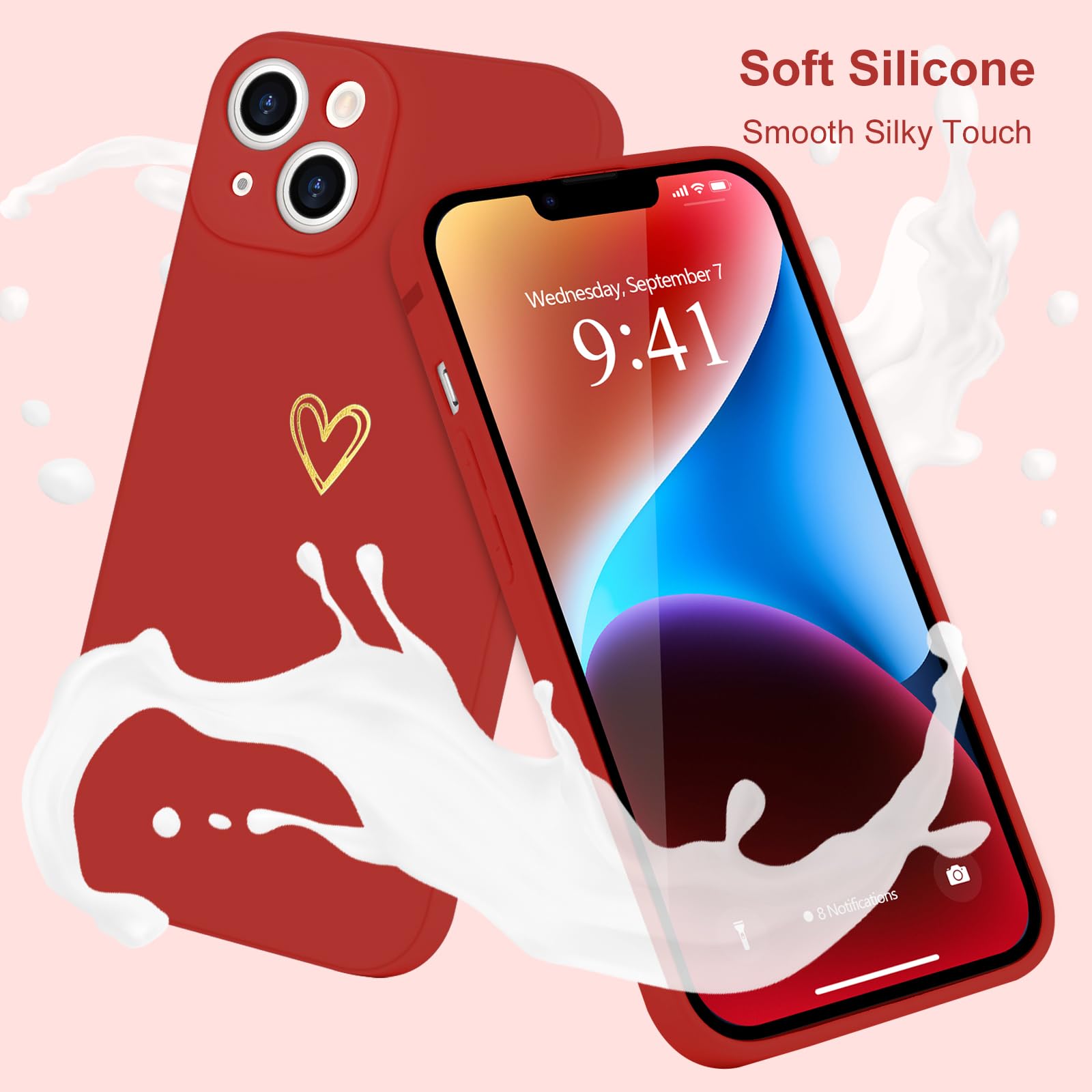 Wirvyuer For Iphone 14 Plus Case Cute Heart Pattern Soft Shockproof Slim Protective Silicone Phone Case Cover For Women Girls, B