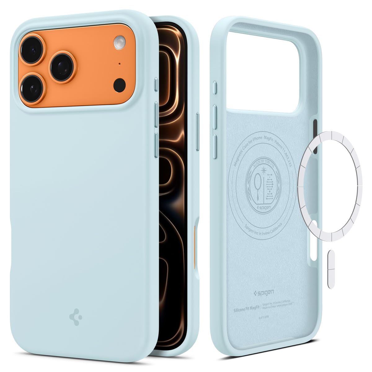 Spigen for iPhone 17 Pro Max Case, Silicone Fit MagFit [Compatible with MagSafe] - Mute Blue