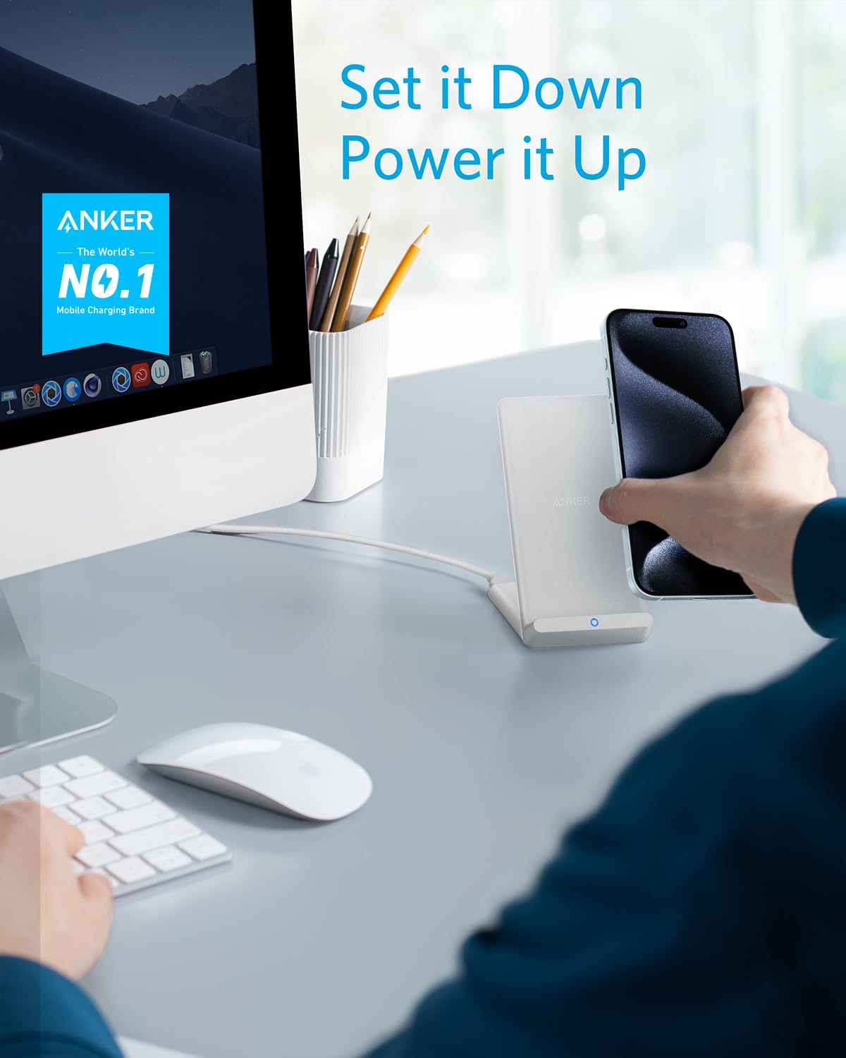 Anker 2 Pack 313 Wireless Charging Stand, Qi Certified For Iphone 16/15/14/13 Series, 10W Fast Charging For Galaxy S23/S22/S21 (