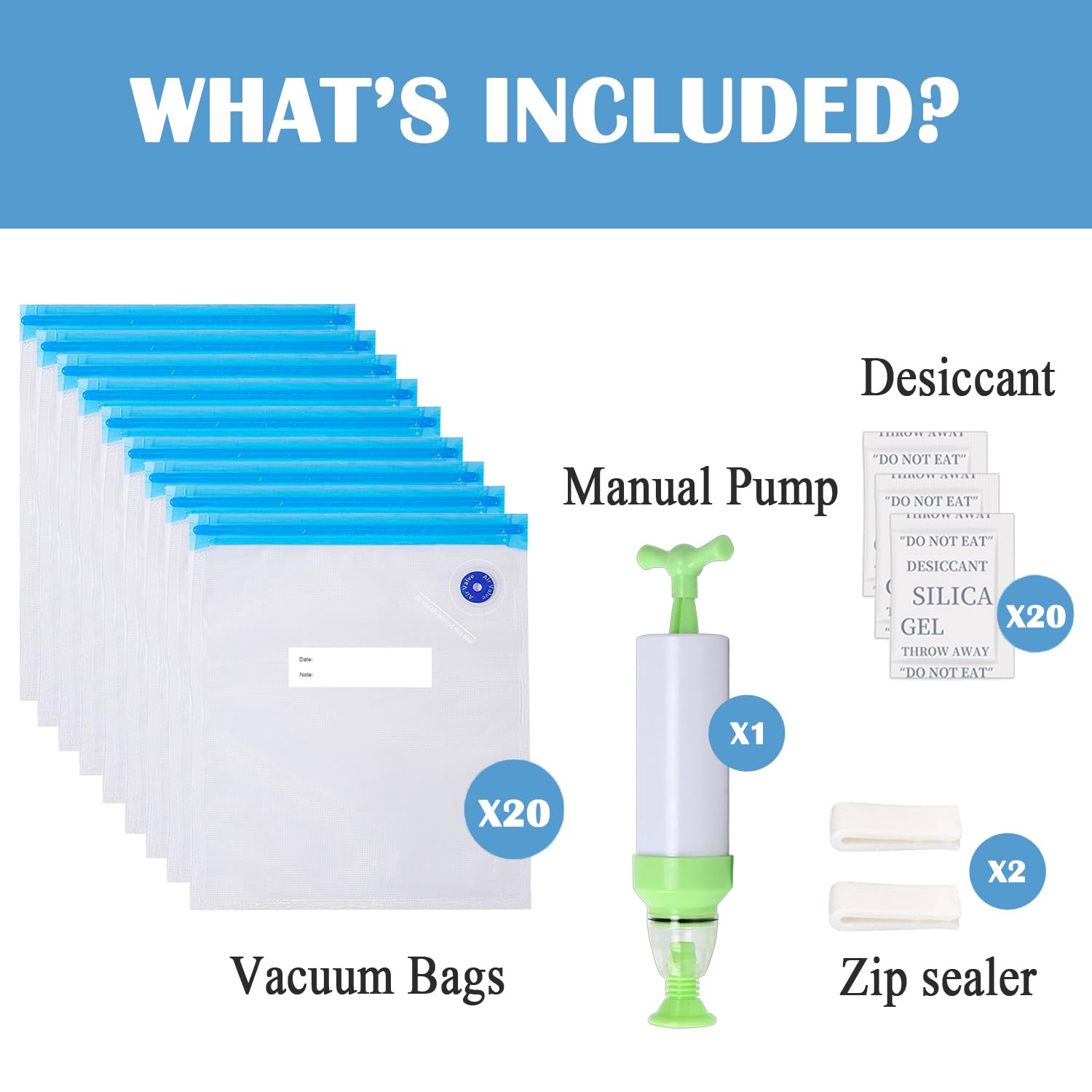 Filament Storage Bags Vacuum Kit, Tiopy 20Pcs 3D Printer Filament Sealed Bags With 20Pcs Desiccants/Seal Clip/Hand Pump, Perfect