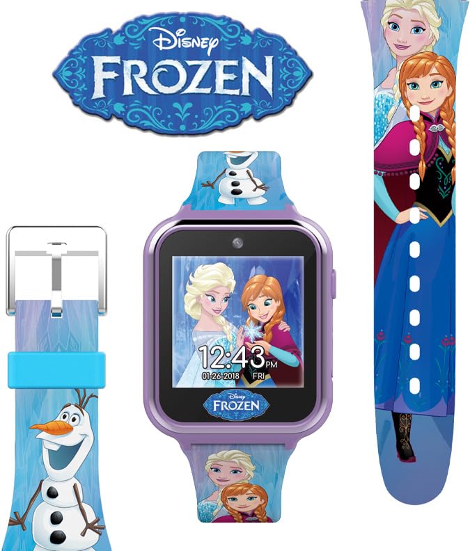 Accutime Kids Disney Frozen Anna Elsa Turquoise Educational Touchscreen Smart Watch Toy For Girls, Boys, Toddlers   Selfie Cam,
