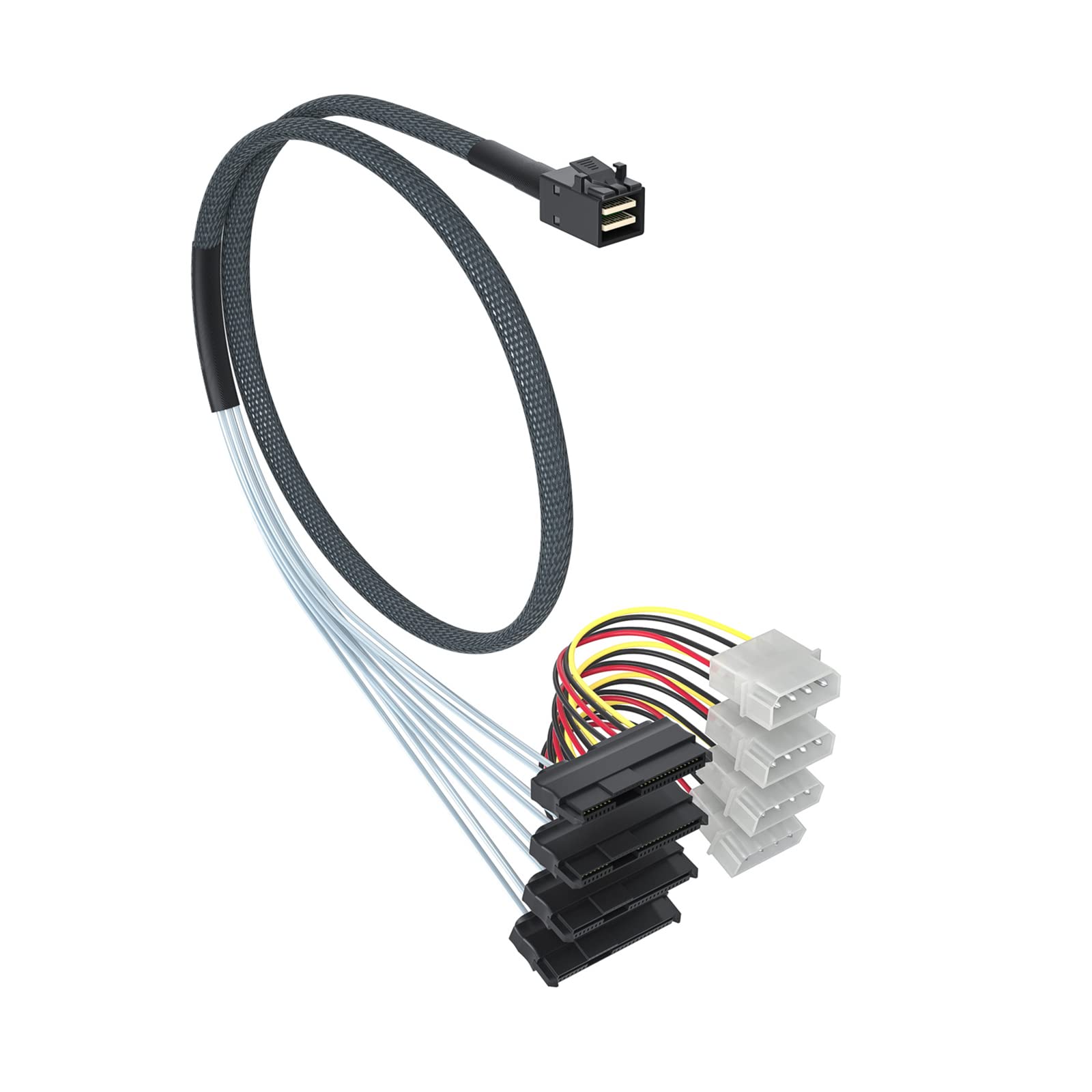 Internal Mini Sas Hd Sff-8643 To 4Xsff-8482 Fan-Out Sas Cable With Ide Molex Sata Power For Raid Controller To Hard Drive, 12Gb/
