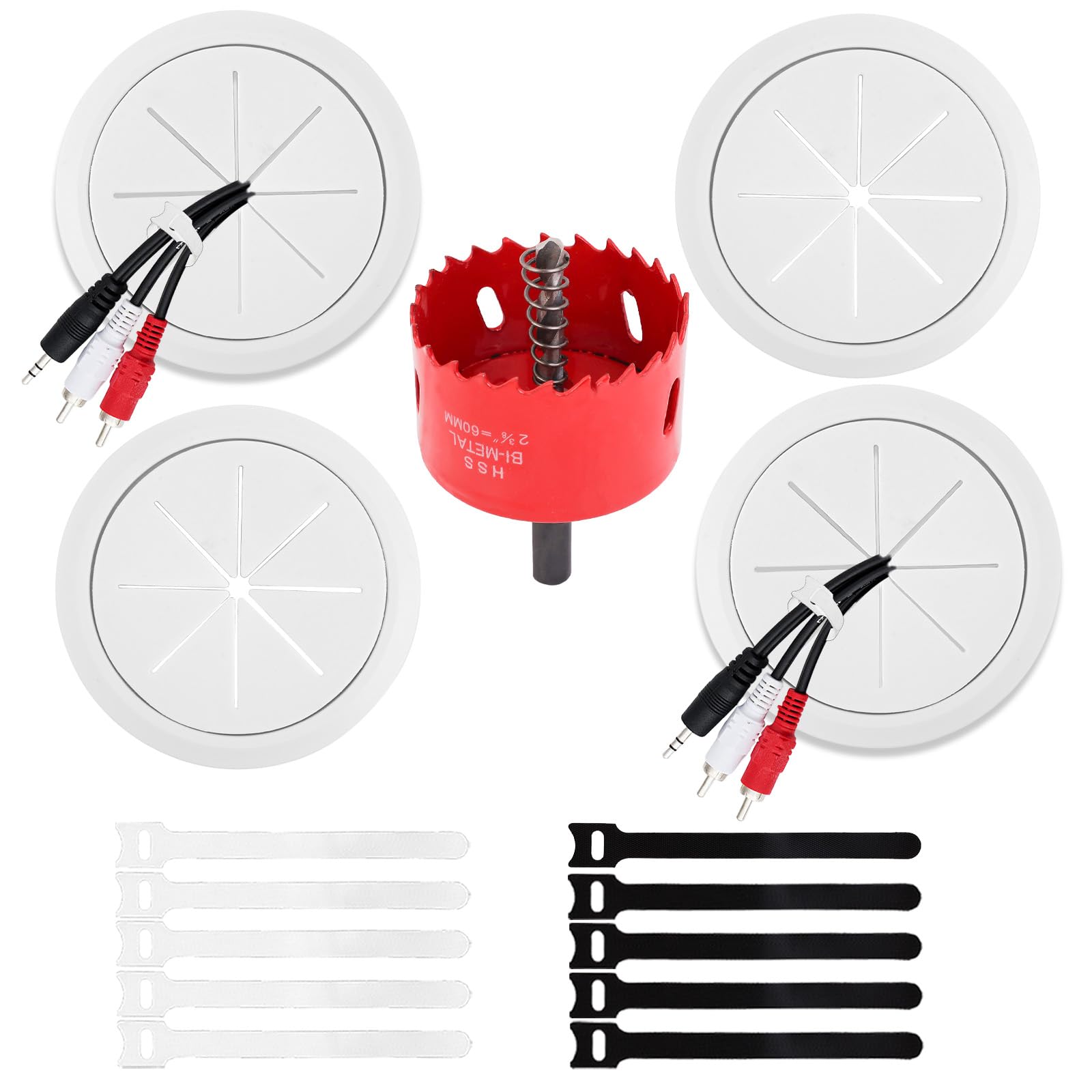 4 Pack Cord Hider For Wall Mounted Tv, 2 3/8''(60Mm Hole) Cord Hider For Tv Wall, In Wall Cable Management Kit, Includes 4 Pass 