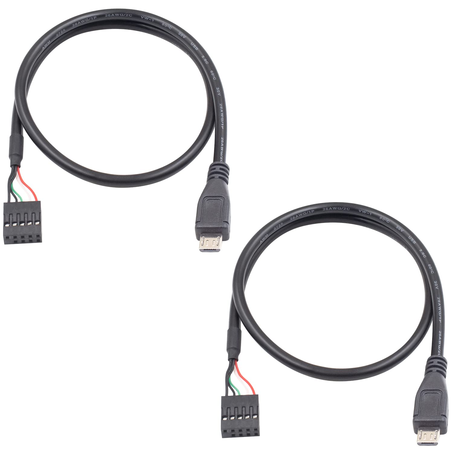 Duttek USB Header to Micro USB Cable 1.65FT/50CM, Micro USB Male to 9 Pin Motherboard Female Adapter Dupont Extended Cable for M