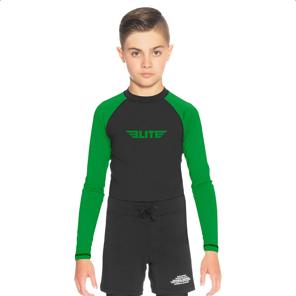 Elite Sports Rash Guards For Boys And Girls, Full Sleeve Compression Bjj Kids And Youth Rash Guard (Green, Large)