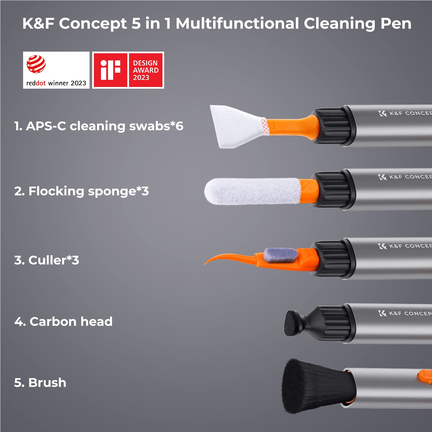 K&F Concept Lens Cleaning Pen Kit For Aps C Sensors, Multi Function Cleaner Kit For Airpods Pro, Earbuds, Bluetooth Earphone Hea
