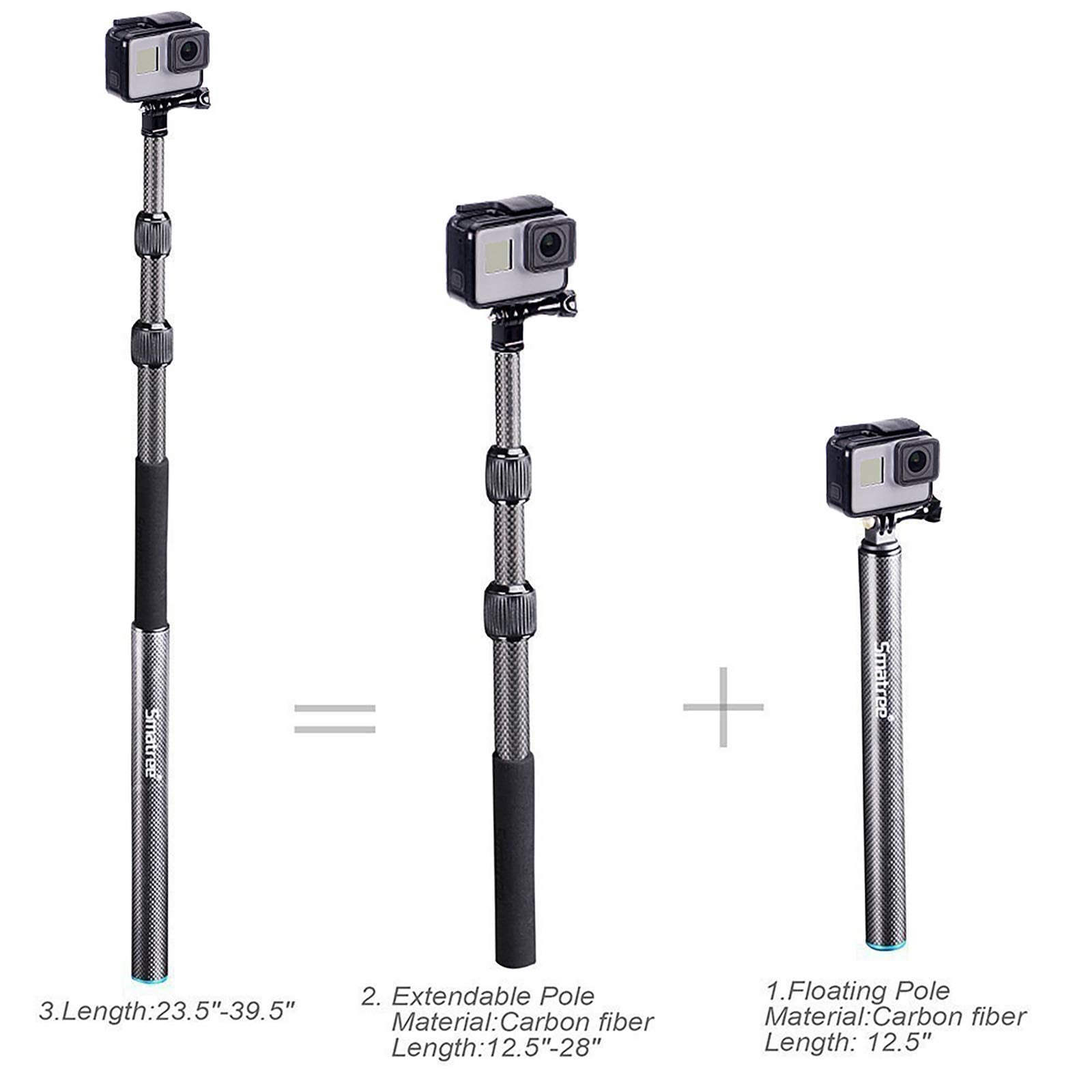 Smatree Carbon Fiber Detachable Extendable Floating Pole Selfie Stick Compatible For G*Pro Max/G*Pro 12/11/10/9/8/7/6/5/4/3 Plus