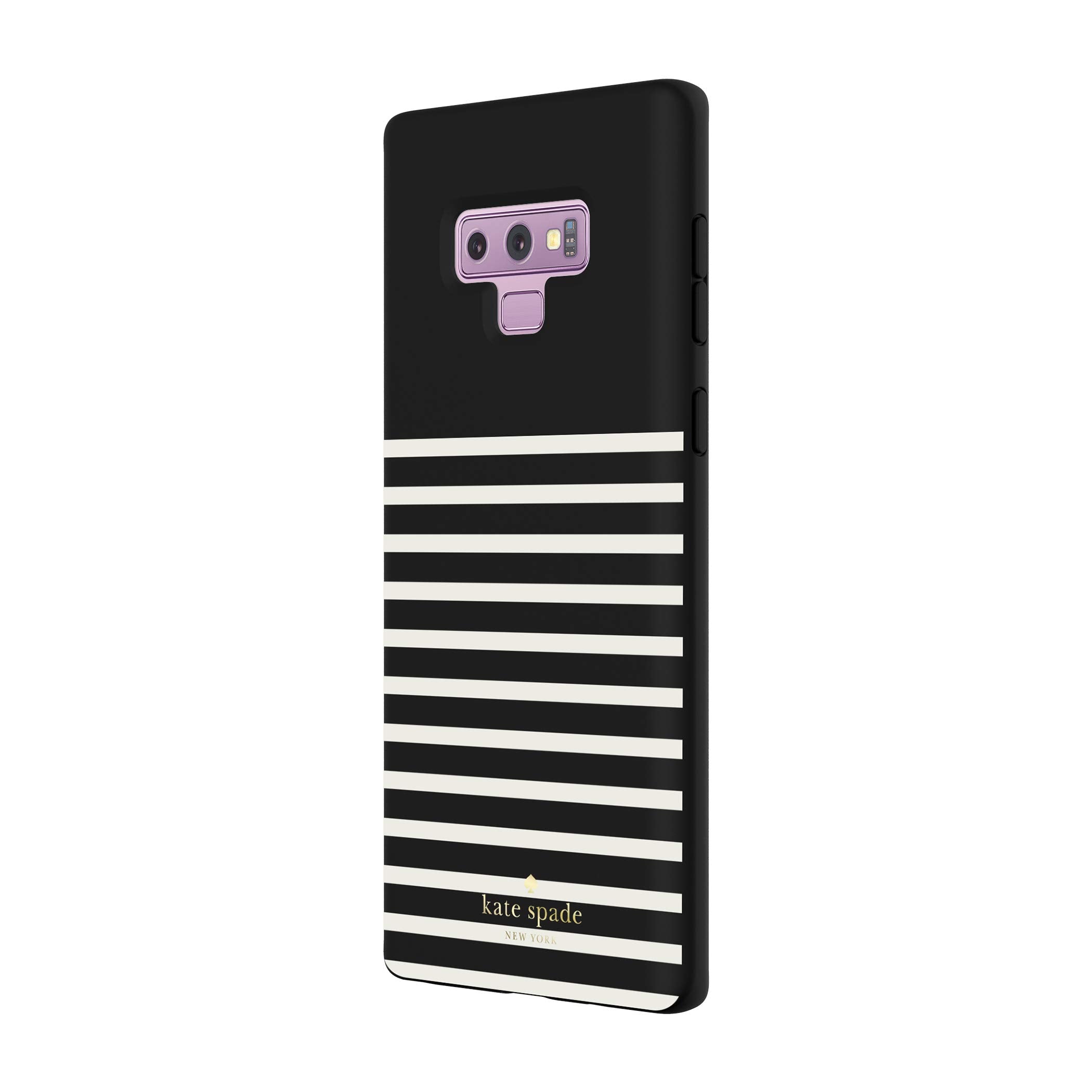Kate Spade New York Protective Hardshell Case For Samsung Galaxy Note9   Soft Touch Feeder Stripe Black/Cream/Gold Logo