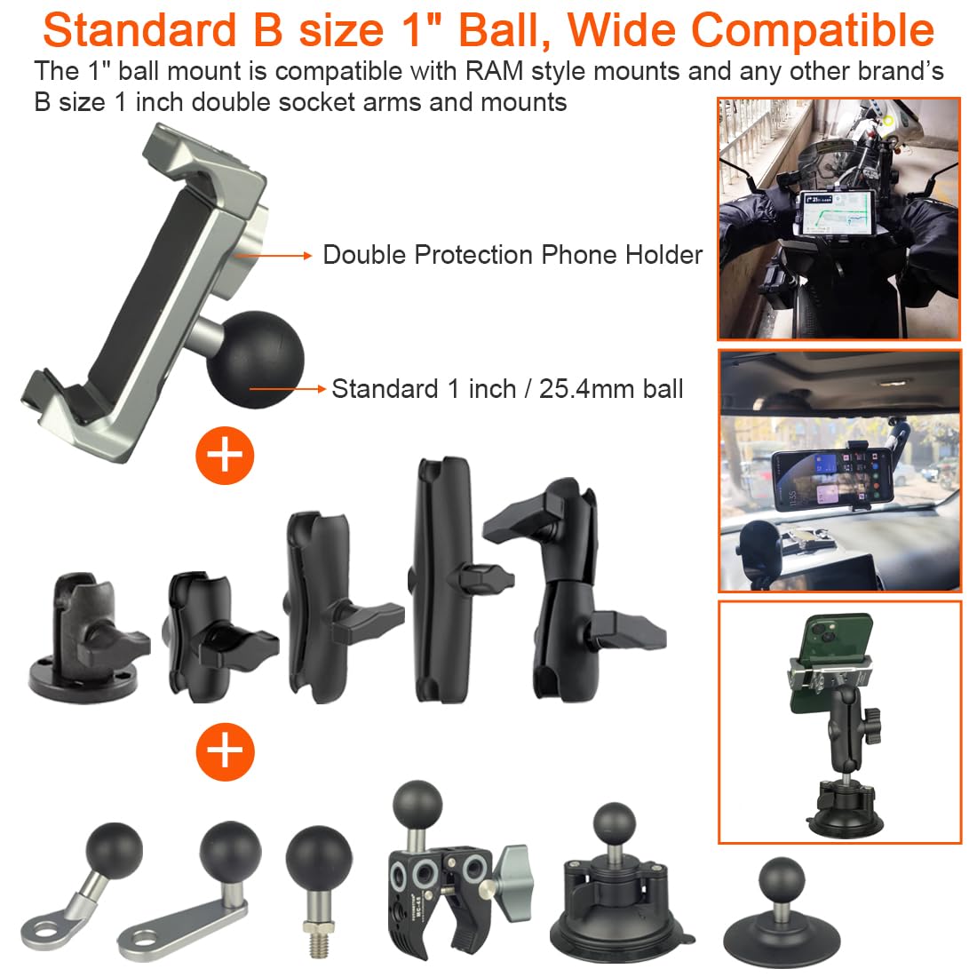 Dekeenstar Aluminum Cell Phone Holder With 1 Inch Ball Mount Adapter Compatible With Ram Mounts B Size 1'' Socket Arm Bike Motor