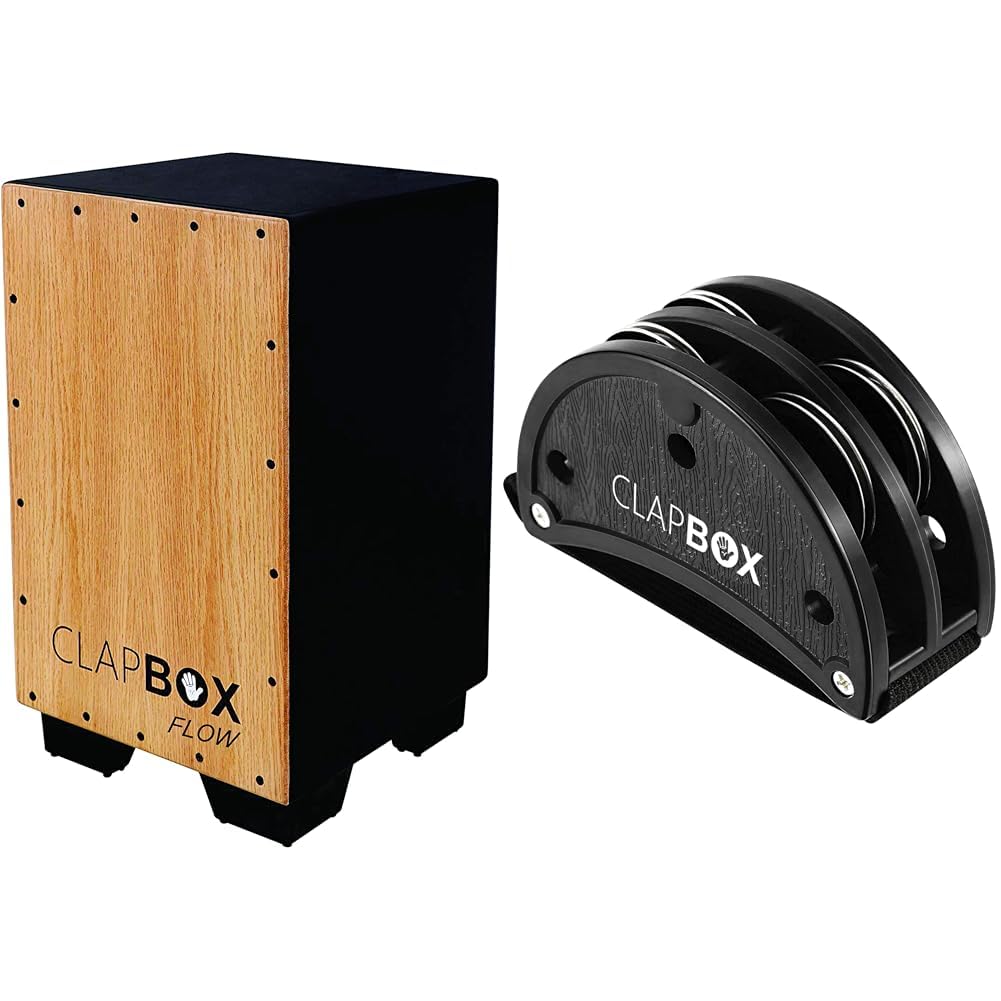Clapbox Cajon CB02 Flow Black, Oak Wood (H:50 W:30 L:30)  3 Internal Snares & Clapbox Foot Tambourine  Jingles, Black