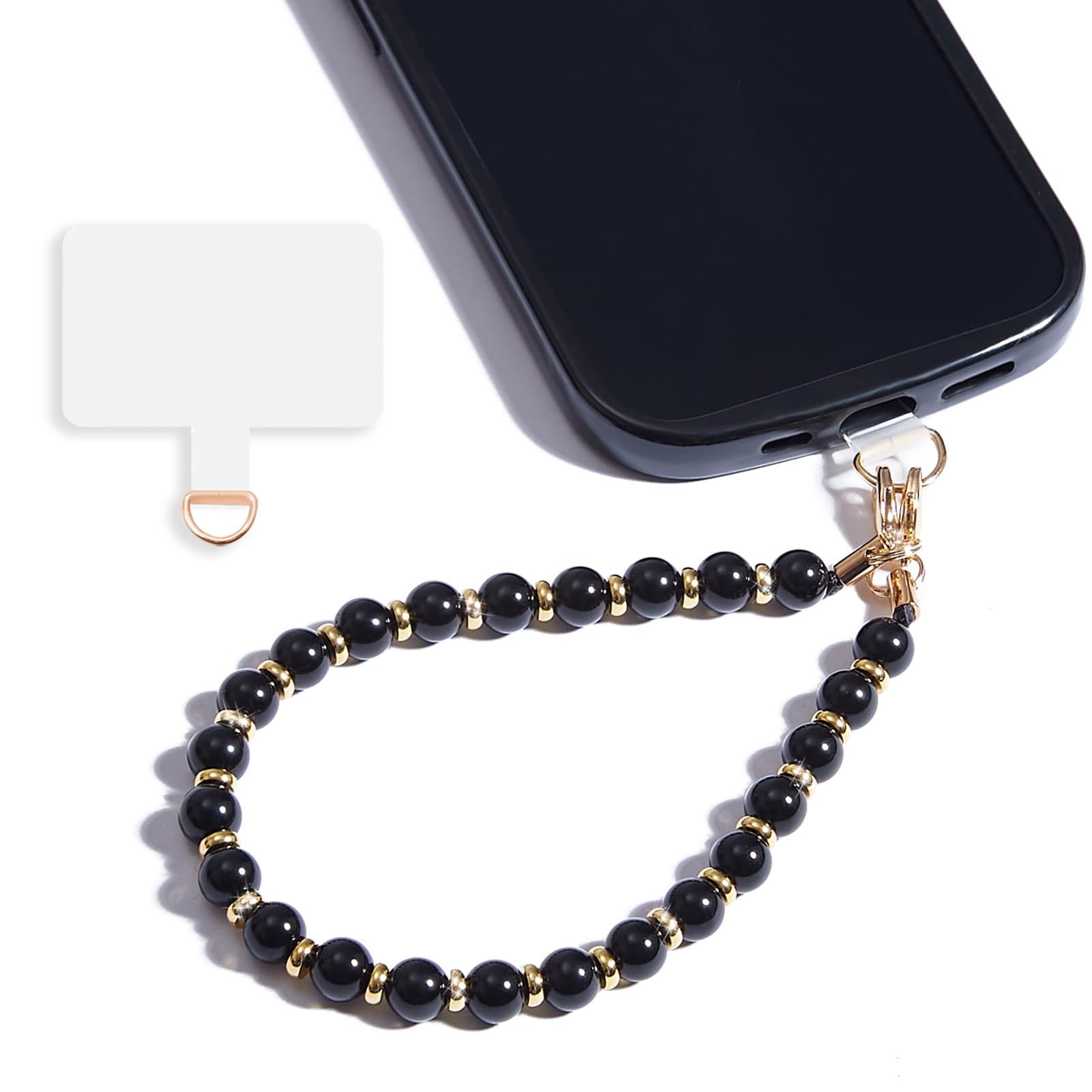 Lostars Marble Beaded Iphone Wrist Strap,Detachable Phone Bracelet Strap With Tether Tab,Hands Free Phone Wristlet Strap (Obsidi