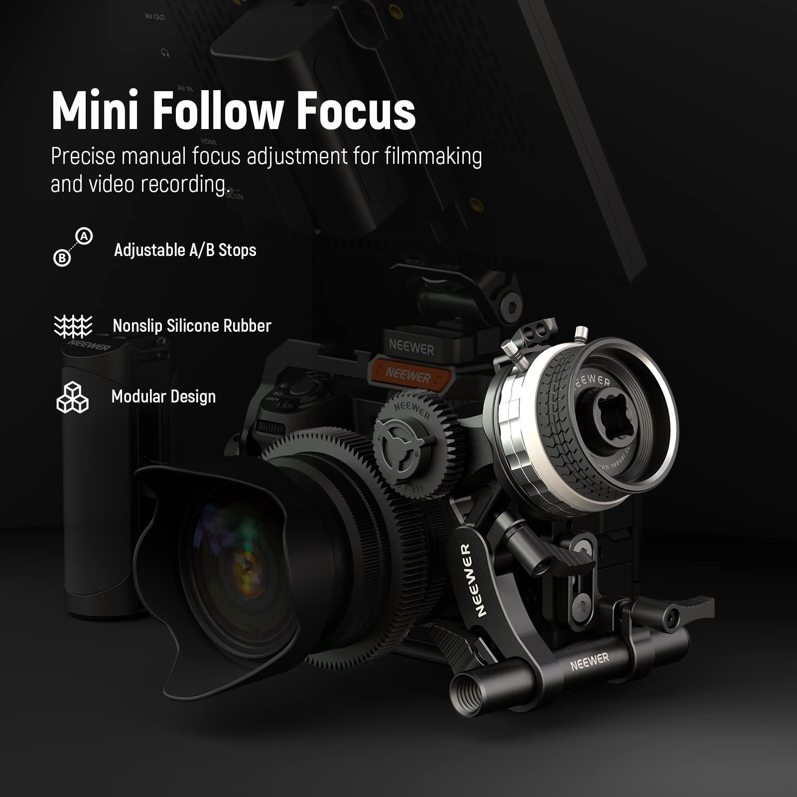 Neewer Mini Follow Focus With A/B Stops, Lens Gear Ring, 15Mm Rod & Rod Clamp For Cinema Camera, Dslr/Mirrorless Camera, Compati