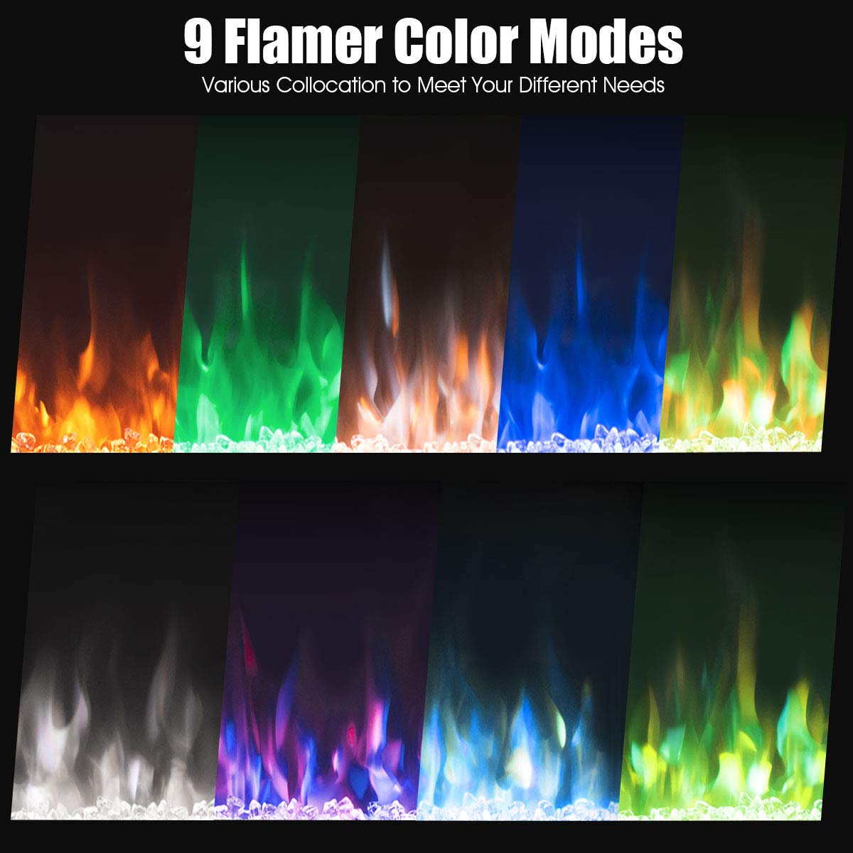 Tangkula 36 Inches Electric Fireplace Insert With Thermostat, In Wall Recessed And Wall Mounted 1500 W Faux Fireplace, Touch Scr