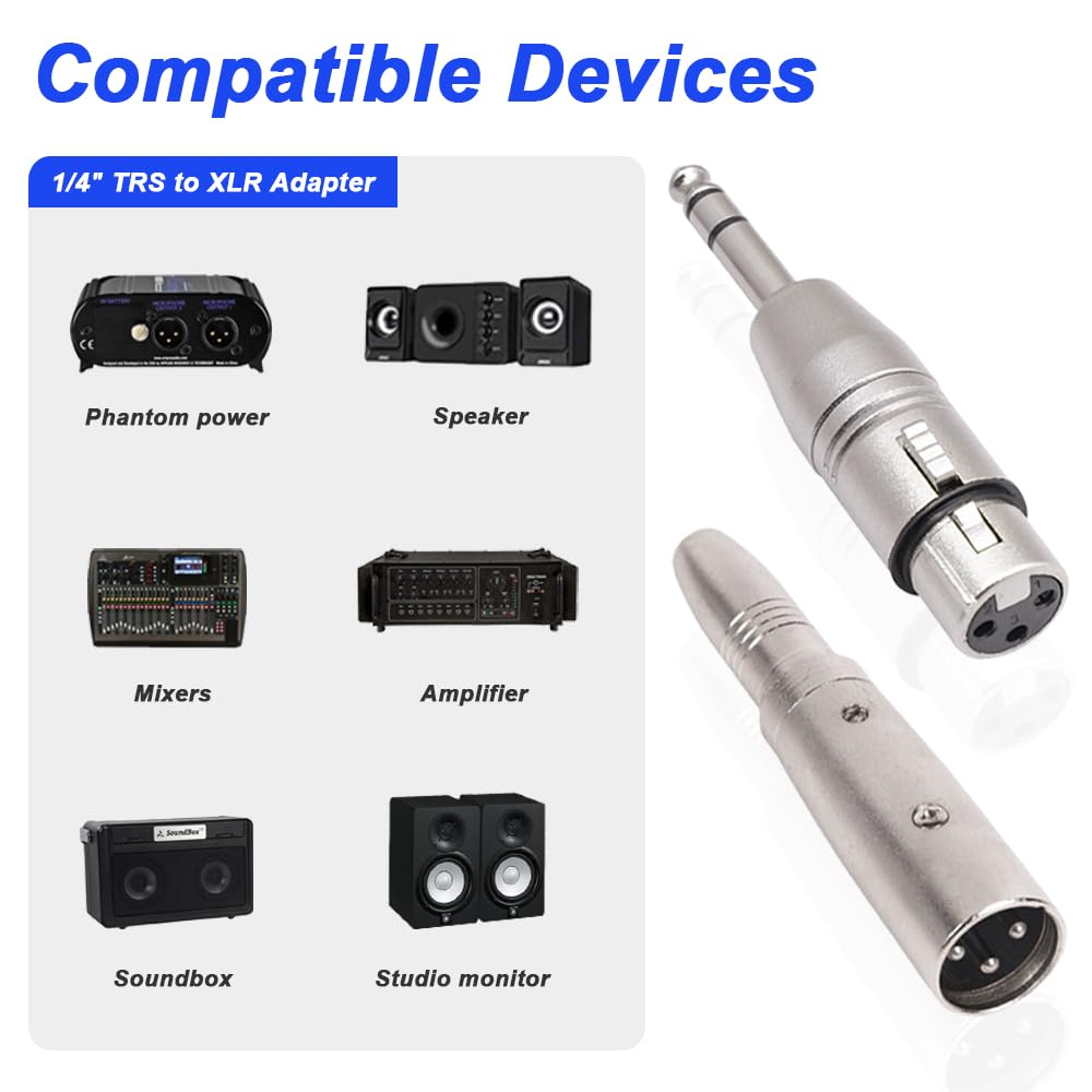 Dkardu Xlr Male To Female Adapter, 2 Packs, Converts Xlr To 1/4 Inch Balanced Outputs