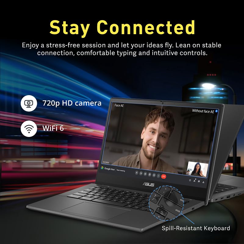 Asus Chromebook Cm1402 14'' Fhd Anti Glare Laptop, Mediatek Kompanio 520, 4Gb Lpddr4X, 64Gb Emmc, Webcam, Wifi 6, Bluetooth, Chr