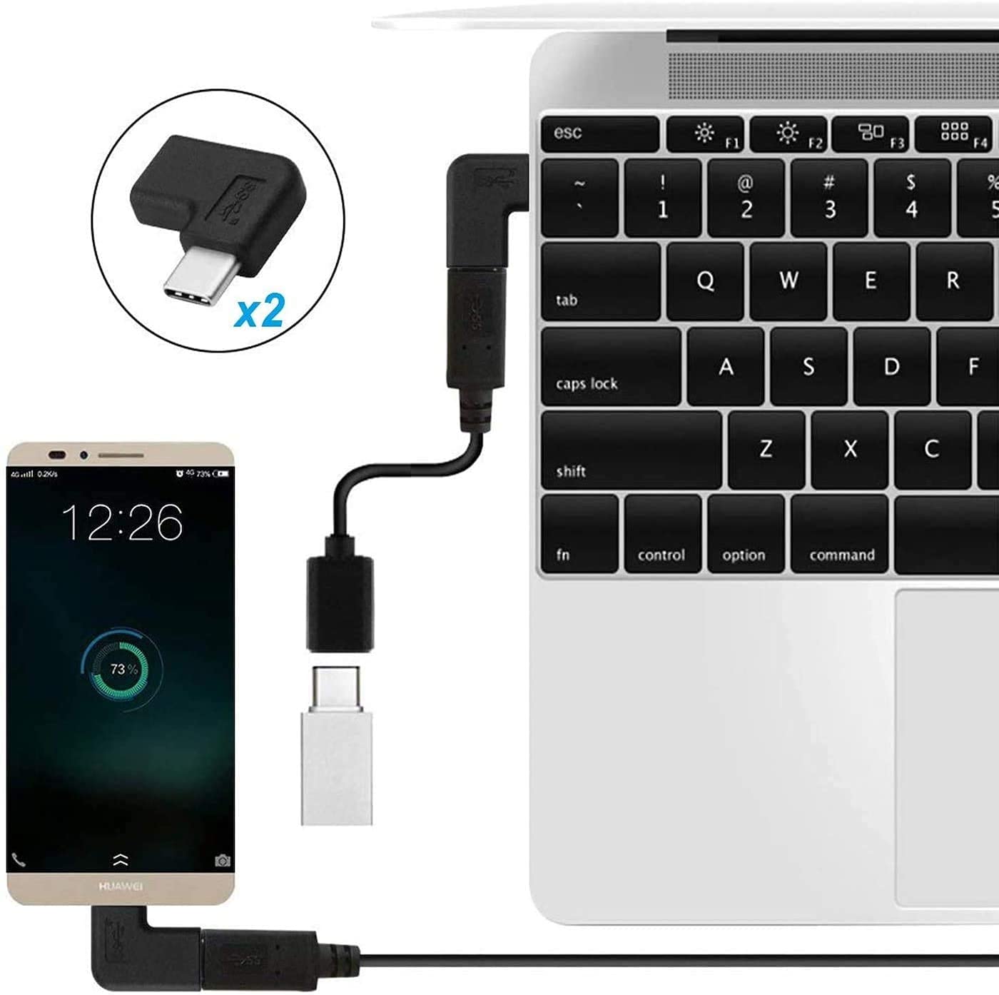 Godspin Usb C Angle Adapter [2 Pack] 90 Degree Usb C Type C Male To Female Adapter, Right & Left Angled Usb C Usb 3.1 Type C Extension For Laptop & Tablet (Usb C 90 Deg Left/Right, Black)