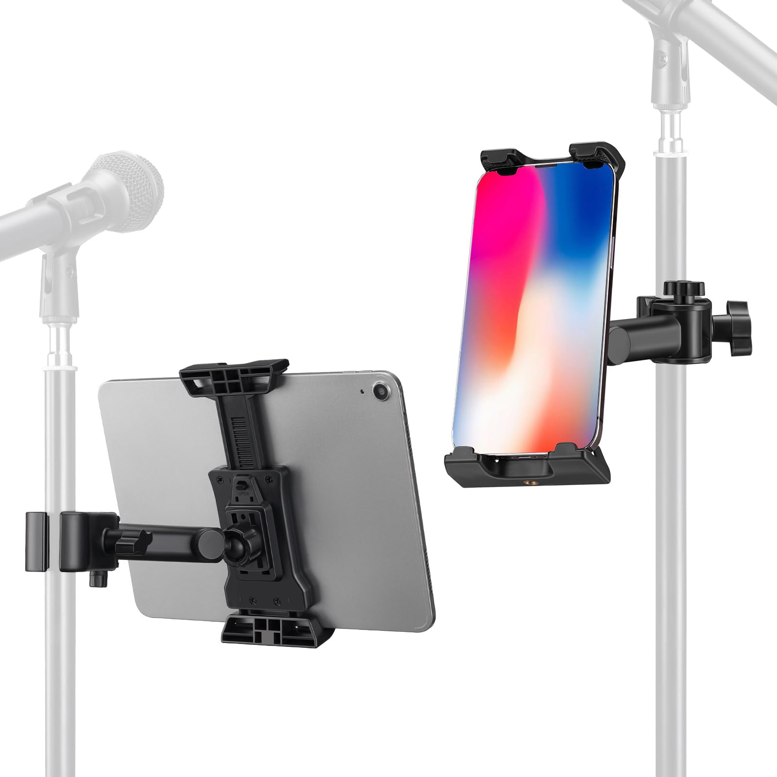 Lekato Tablet Holder For Mic Stand, Adjustable Microphone Music Stand Phone Holder Mount, Compatible With Ipad, Iphone, All 4.7-