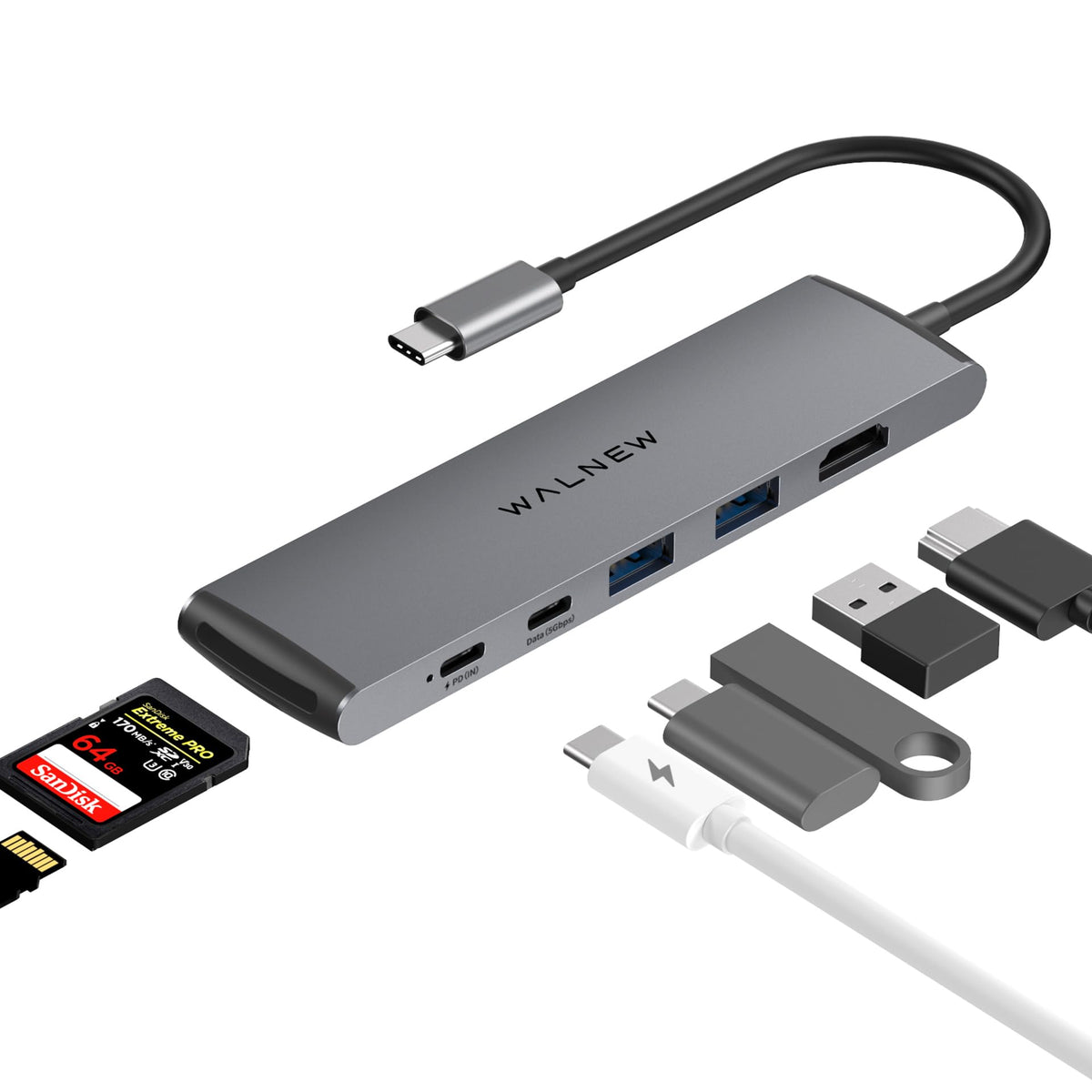 Usb C Hub, Walnew 7 In 1 Usb C Docking Station With 4K Hdmi,100W Pd, 3 5Gbps Data Ports(1 Usb C & 2 Usb 3.0),Tf/Sd Card Reader,