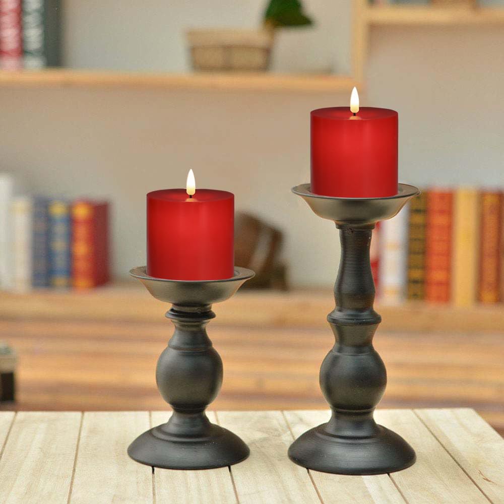Volnyus Red Flameless Candles Set Of 2 (3X3 Inch) Real Wax Flickering Led Candles Battery Operated With Remote Control Timers Fo