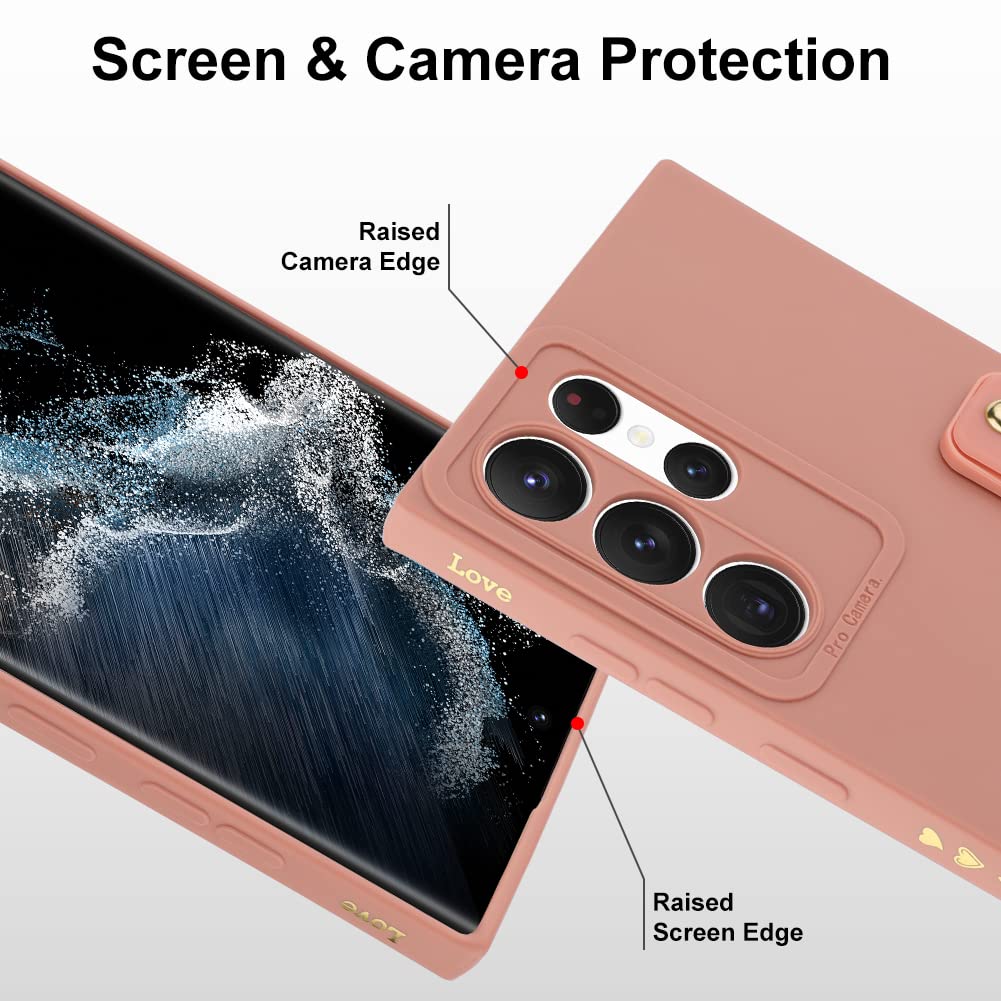 Fiyart Designed For Galaxy S22 Ultra Case With Phone Stand Holder Cute Love Hearts Pattern Slim Protective Camera Protection Cov