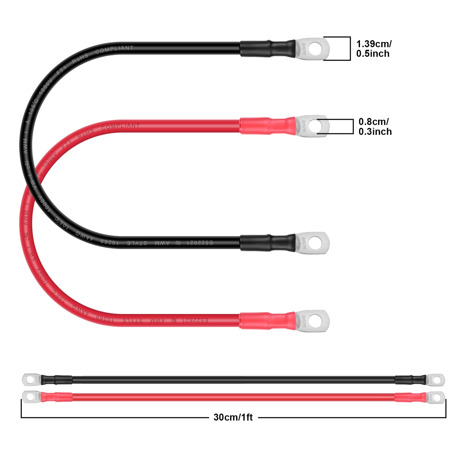 Battery Cables - Igreely 6 Gauge Battery Power Inverter Cables With 5/16 Lugs For Solar Panle Automotive Motorcycle Rv & Marin