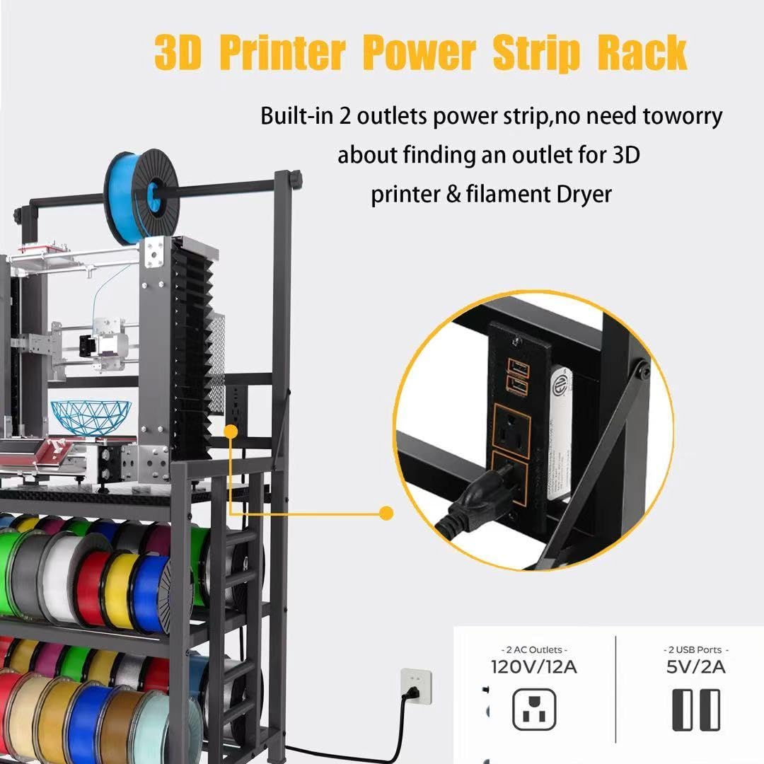 Milefa Reinforced 3D Printer Stand Heavy-Duty 3D Printer Filament Storage Stand, Rolling Stable Spool Organizer Rack For Pla/Abs