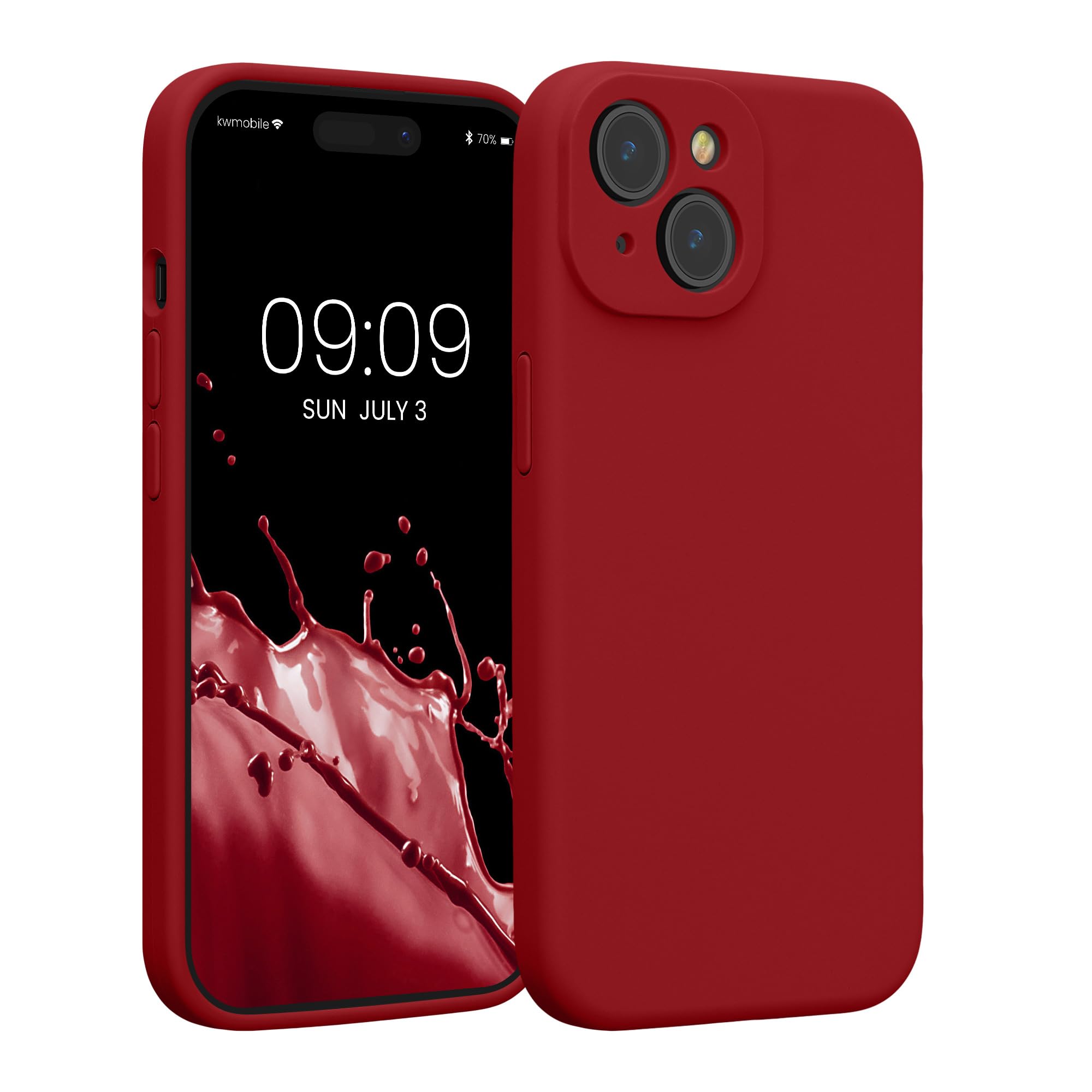kwmobile Case Compatible with Apple iPhone 15 Case - Slim TPU Silicone Phone Cover - Soft Touch Finish - Rhubarb Red