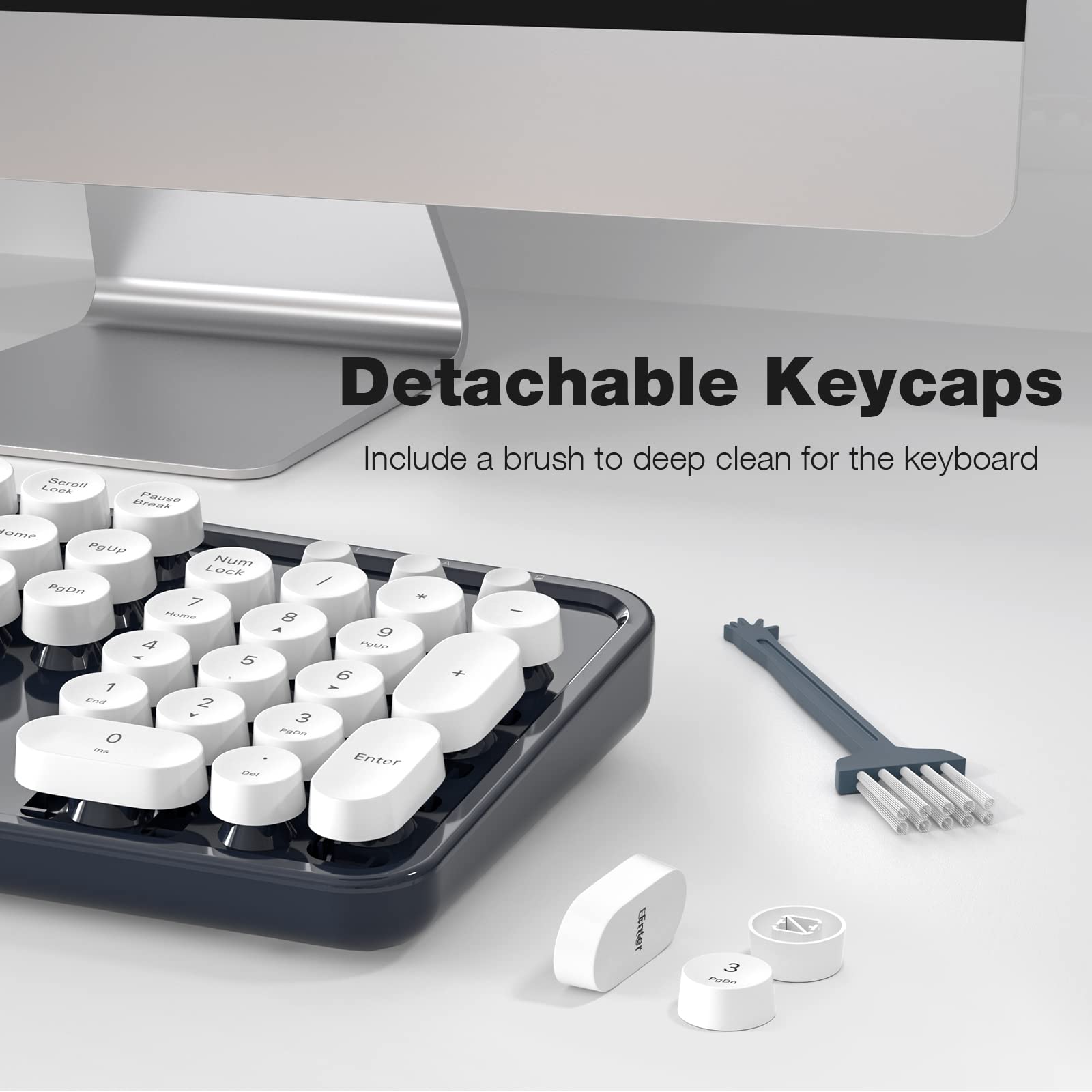 Knowsqt Wireless Keyboard And Mouse Combo   White Darkblue Full Sized 2.4 Ghz 104 Keys Typewriter Keyboard, Flexible Round Keyca