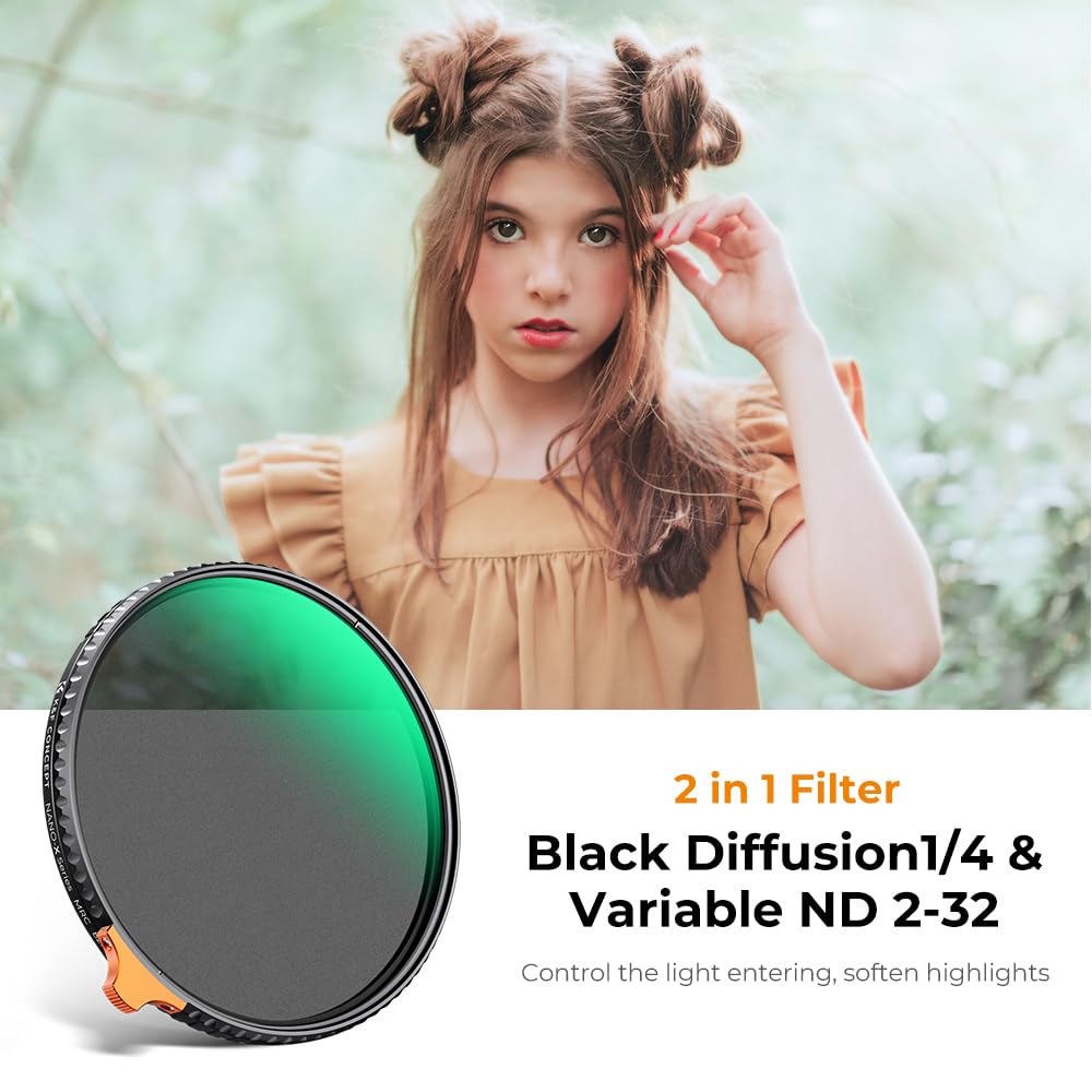 K&F Concept 72Mm Black Diffusion 1/4 Effect & Variable Nd2 Nd32 Nd Filter 2 In 1 For Camera Lens With 28 Multi Layer Coatings (N
