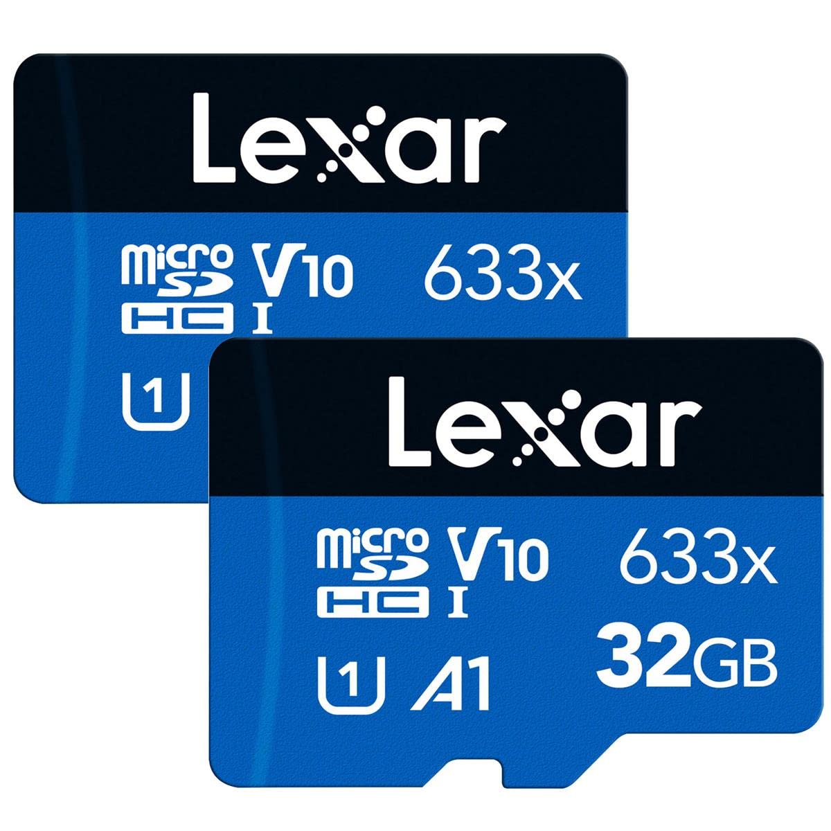 Lexar 32GB (2Pack) HighPerformance 633x micro SD Card w/ SD Adapter, UHSI, C10, U1, A1, FullHD & 4K Video, Up To 100MB/s Rea